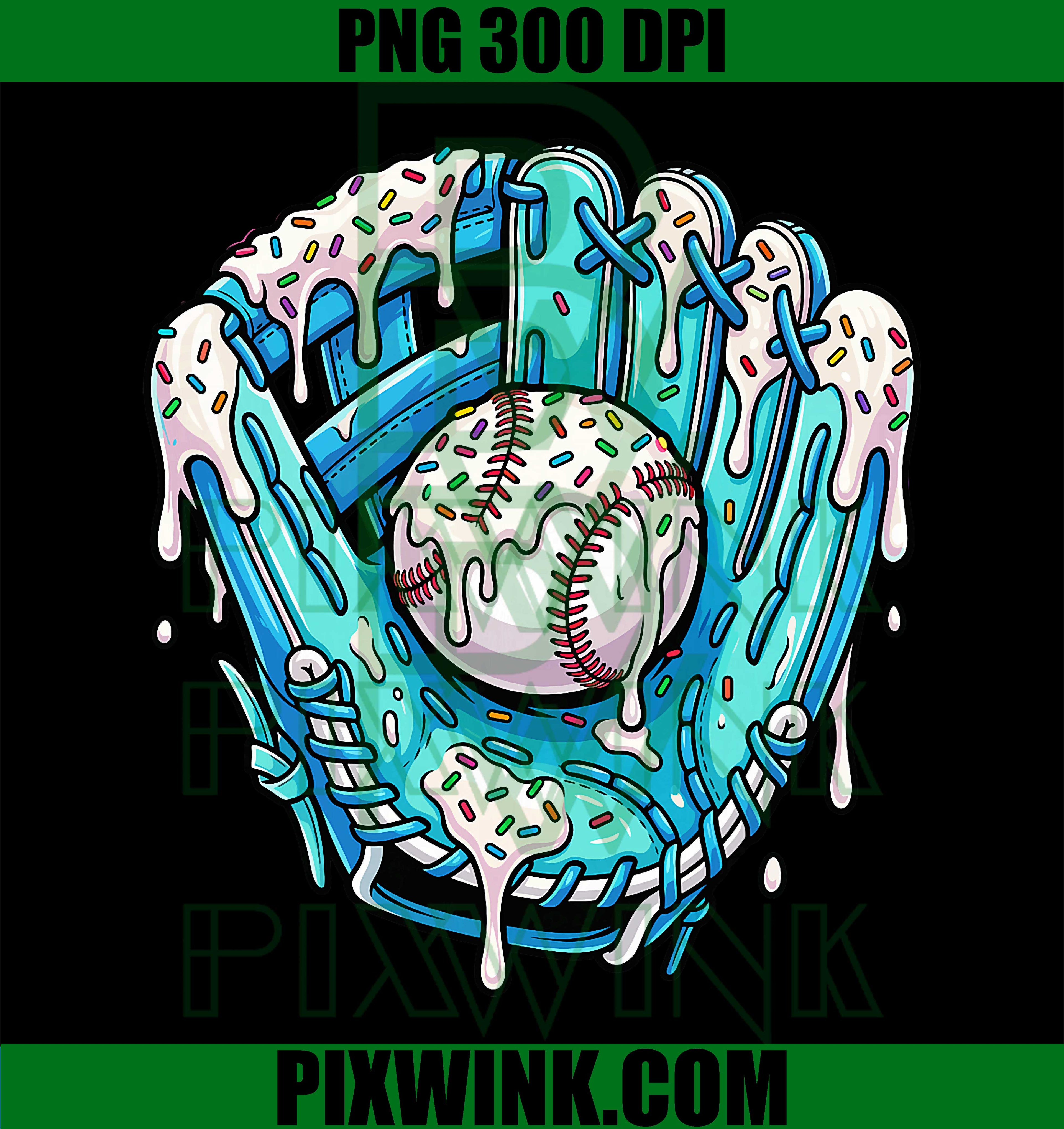 Baseball Ice Cream Drip PNG, Funny Baseball Sprinkles Glove Design PNG