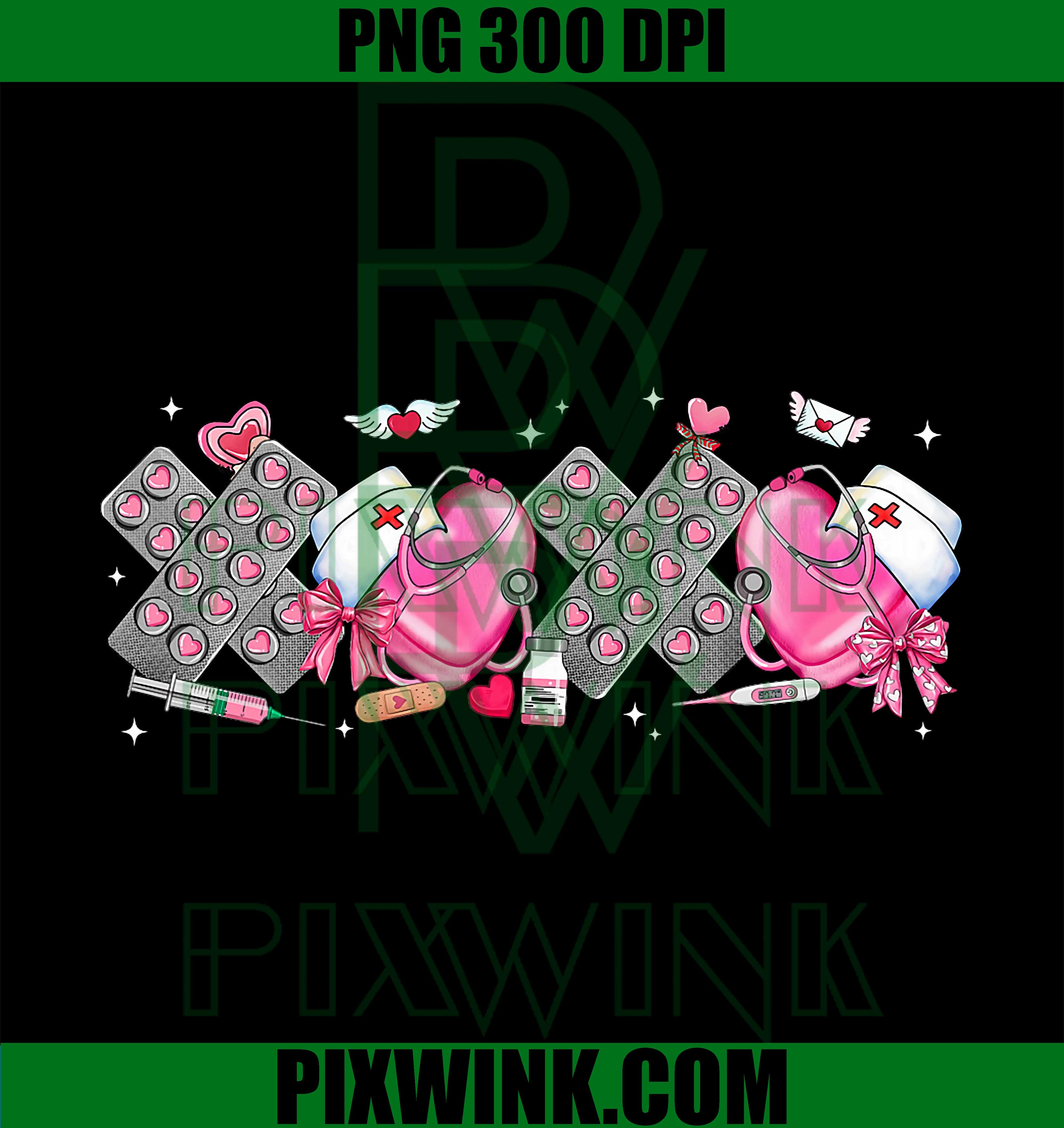XOXO Valentine Nurse PNG, Pink Bow RN PCT CNA Nurse PNG