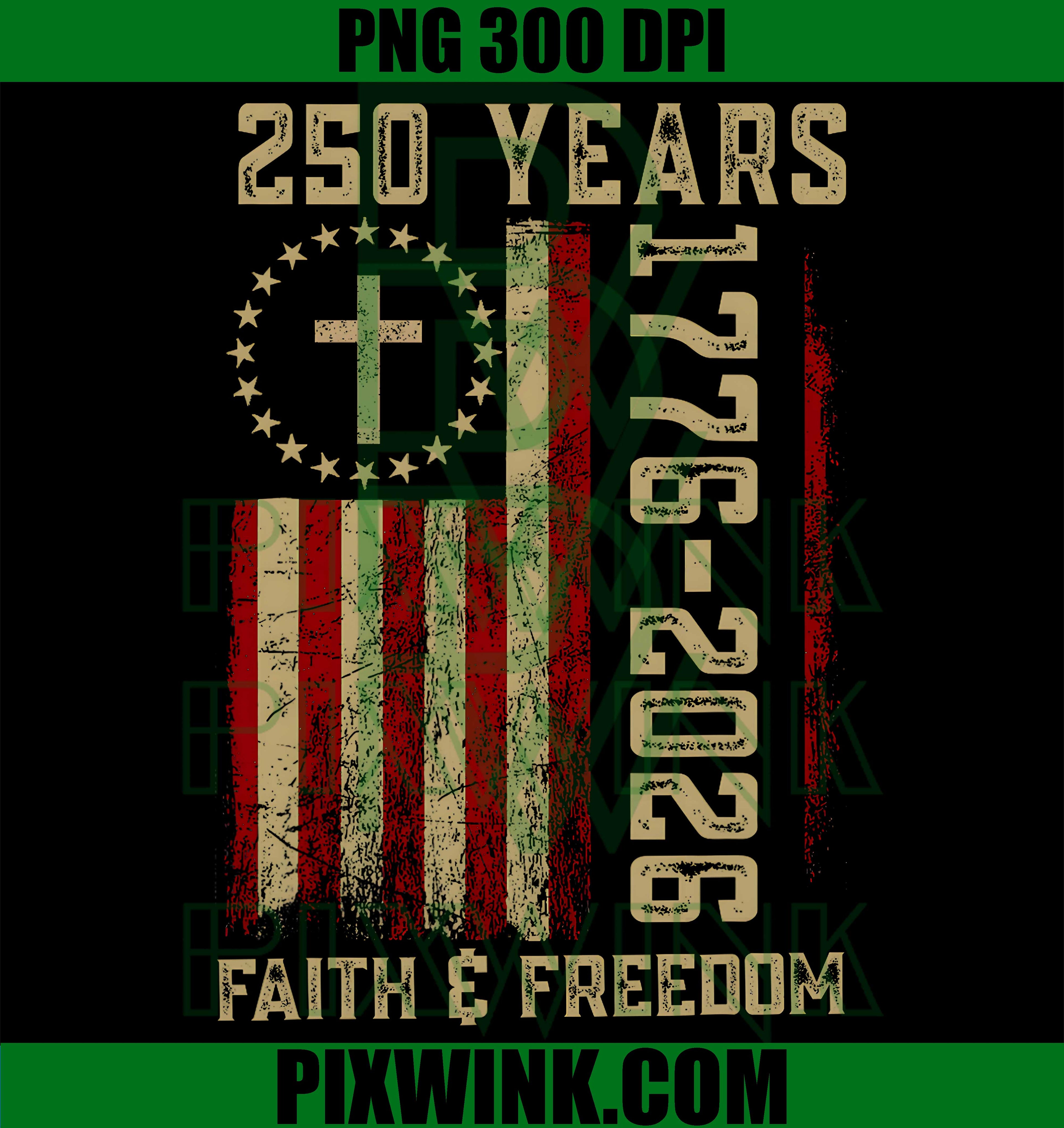 USA Flag Cross PNG, Faith Freedom Cross PNG, 250 Years USA PNG