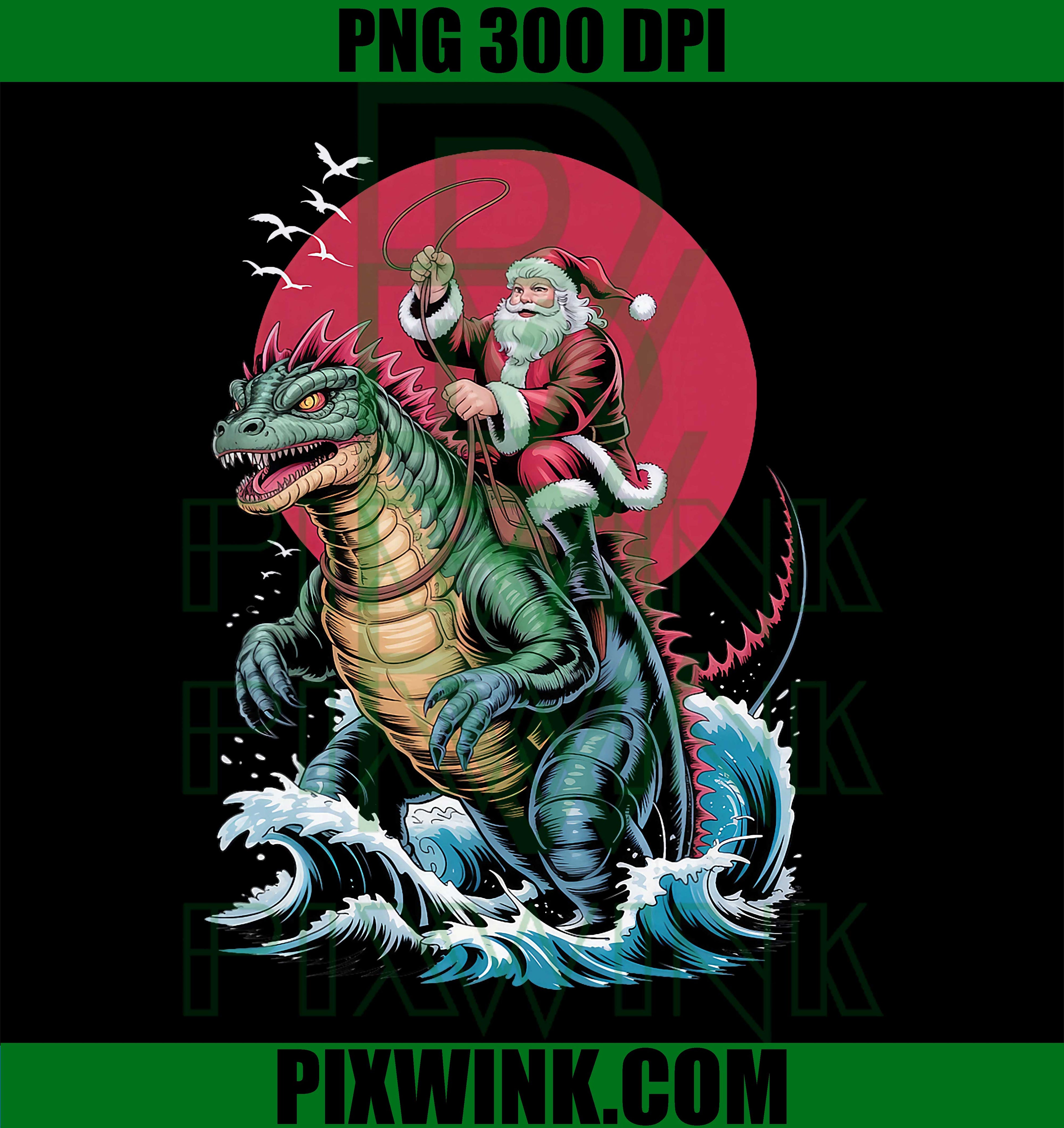 Christmas Santa Riding Japanese Monster, Kaiju Santazilla PNG