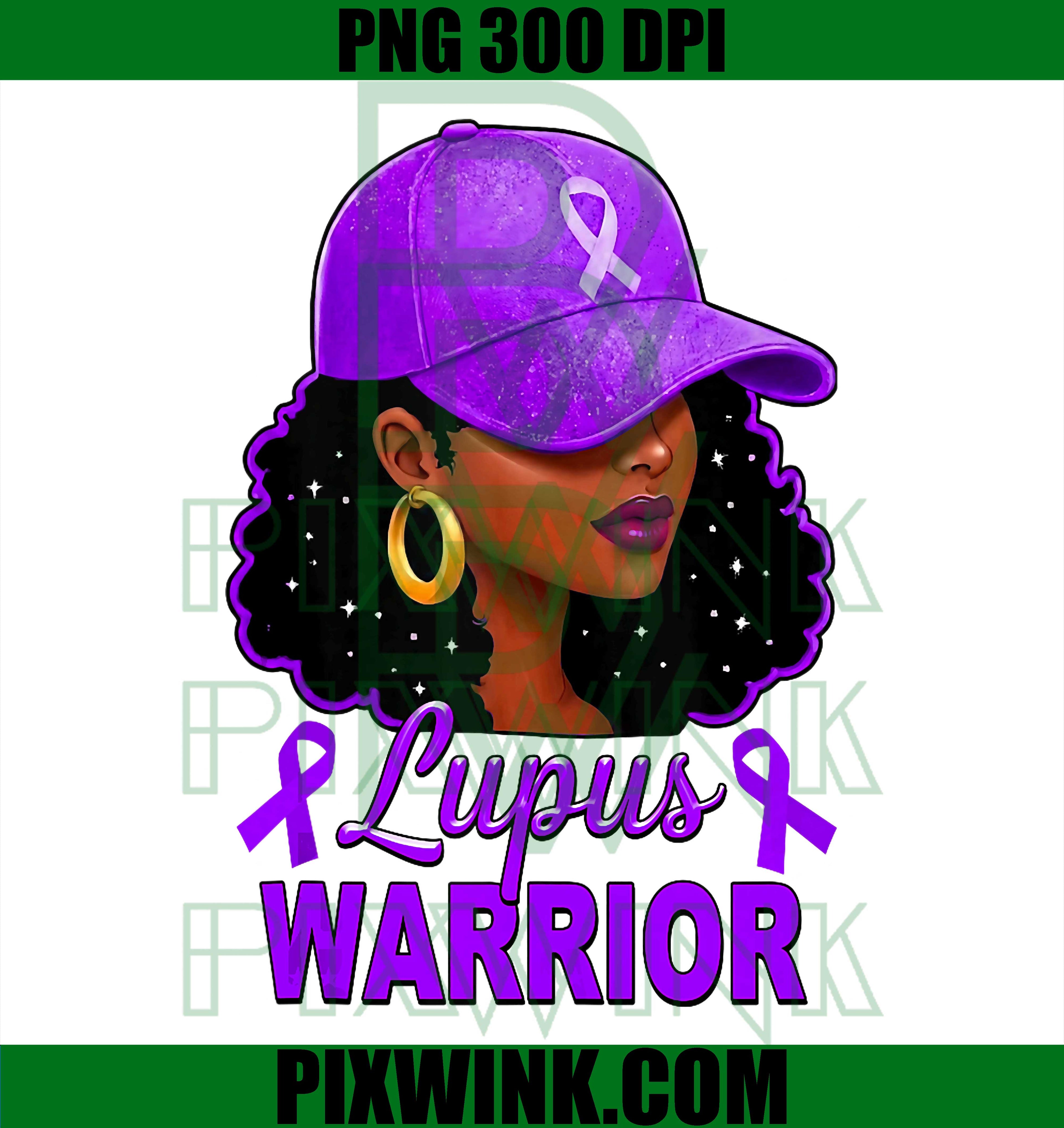 Black Afro Girl Lupus Warrior PNG, Purple Awareness Ribbon Retro Design