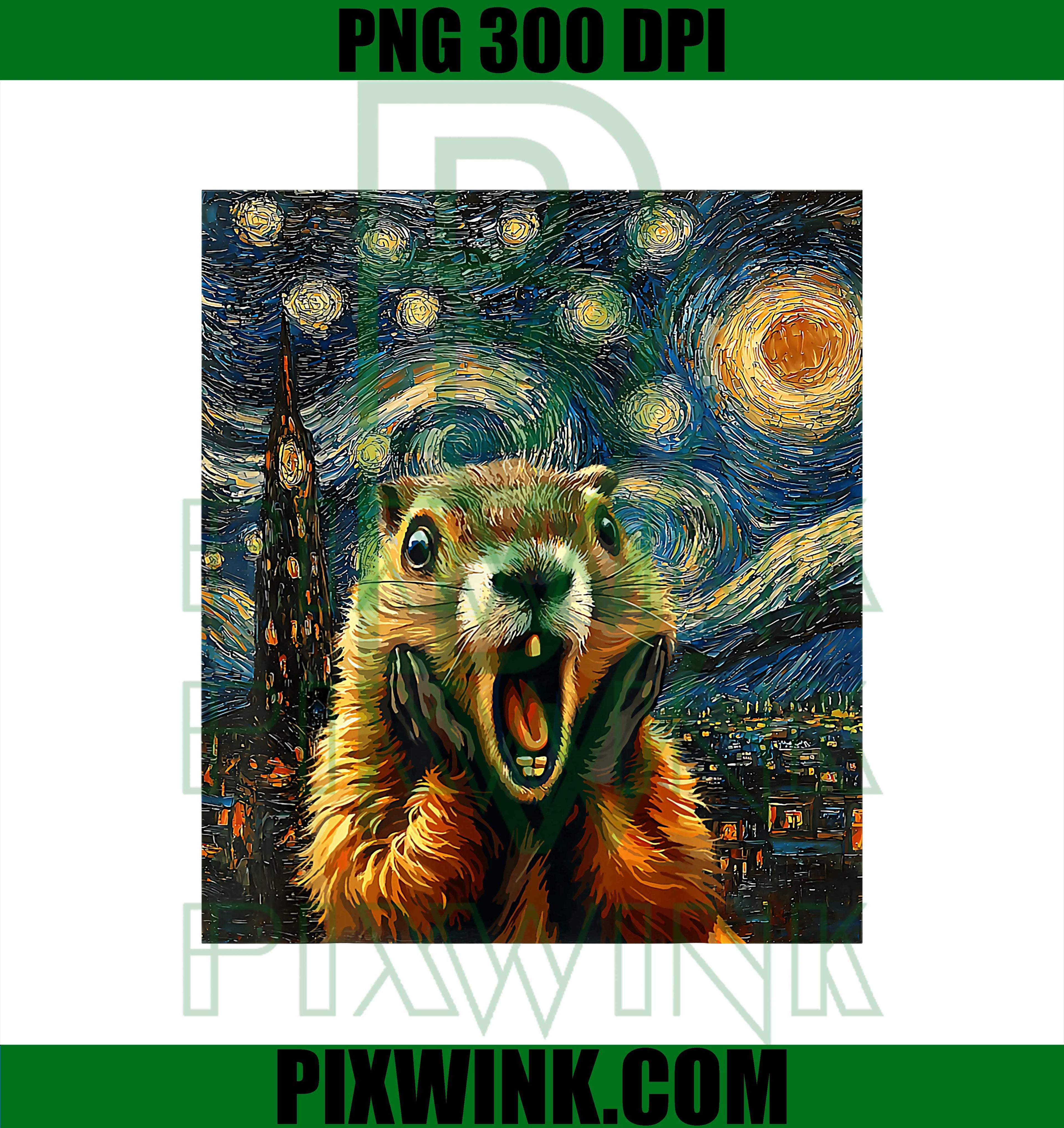 Groundhog PNG, Groundhog Day Van Gogh Starry Night PNG