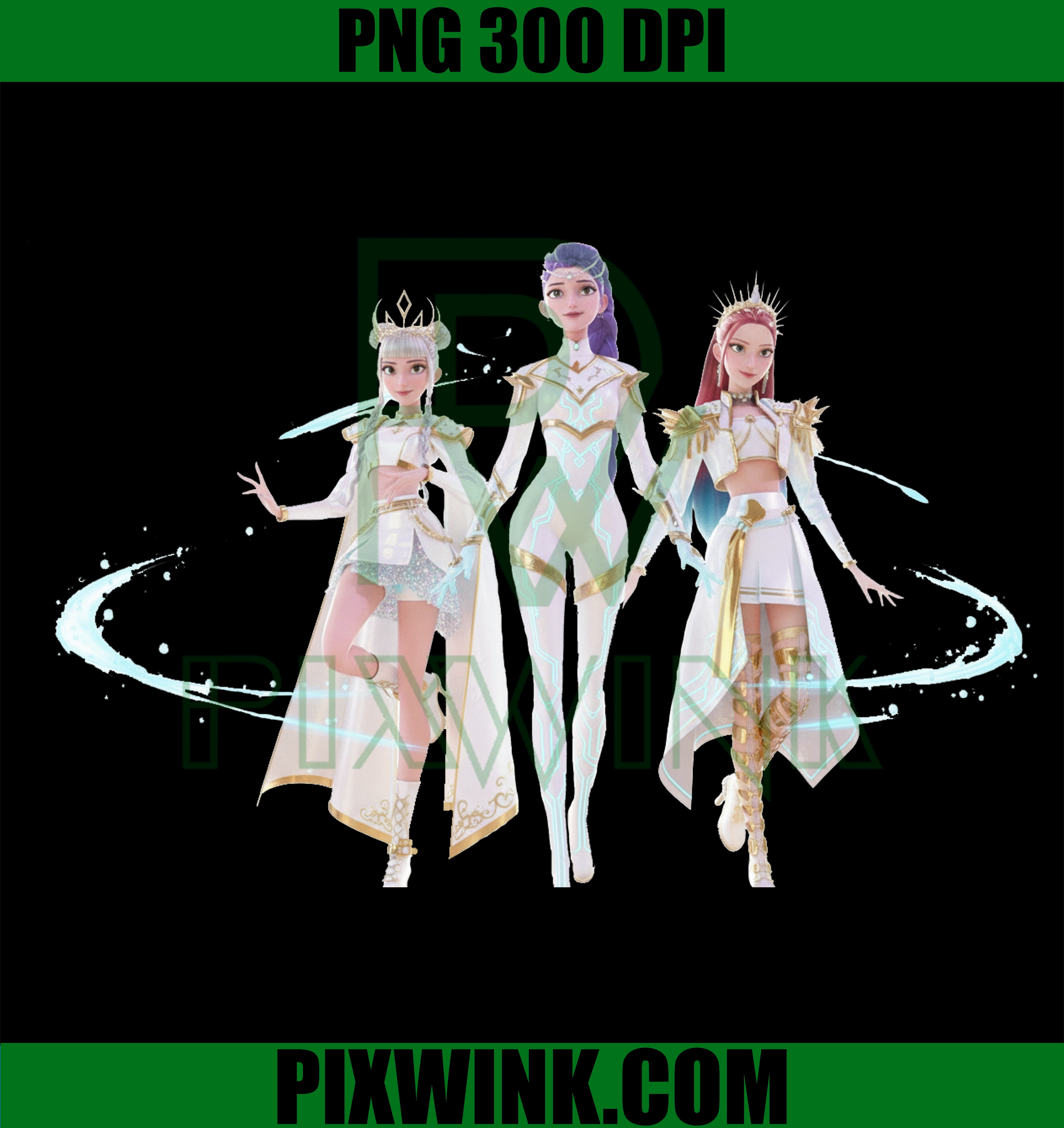HUNTRX Kpop Girl Group PNG, Fantasy White Magic Style, 300 DPI Digital Art