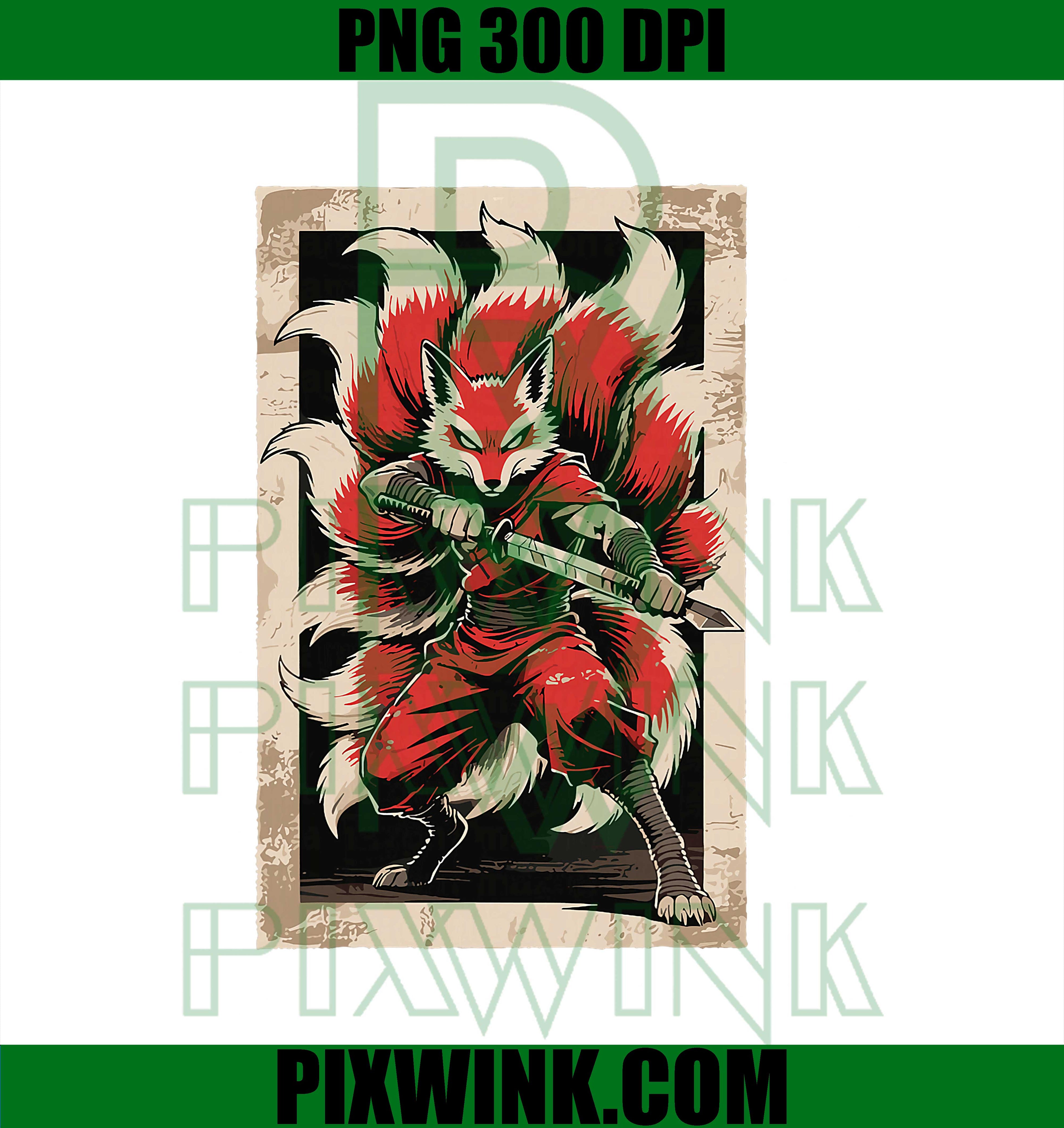 Funny Kitsunes Ninjas in Japanese PNG, Ukiyo-e Artstyle PNG