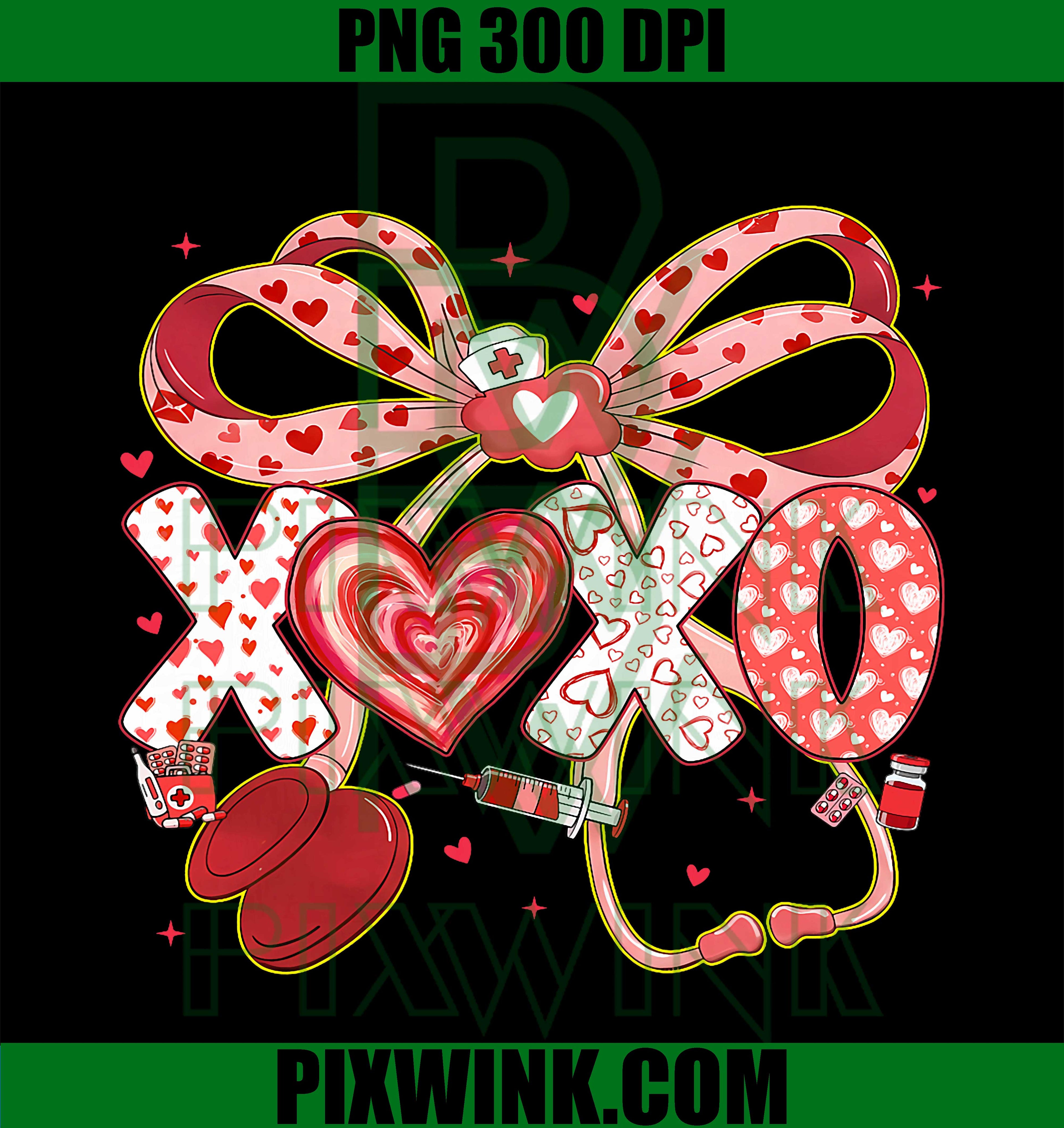 XOXO Stethoscope Valentine RN PCT CNA Nurse Red Bow PNG