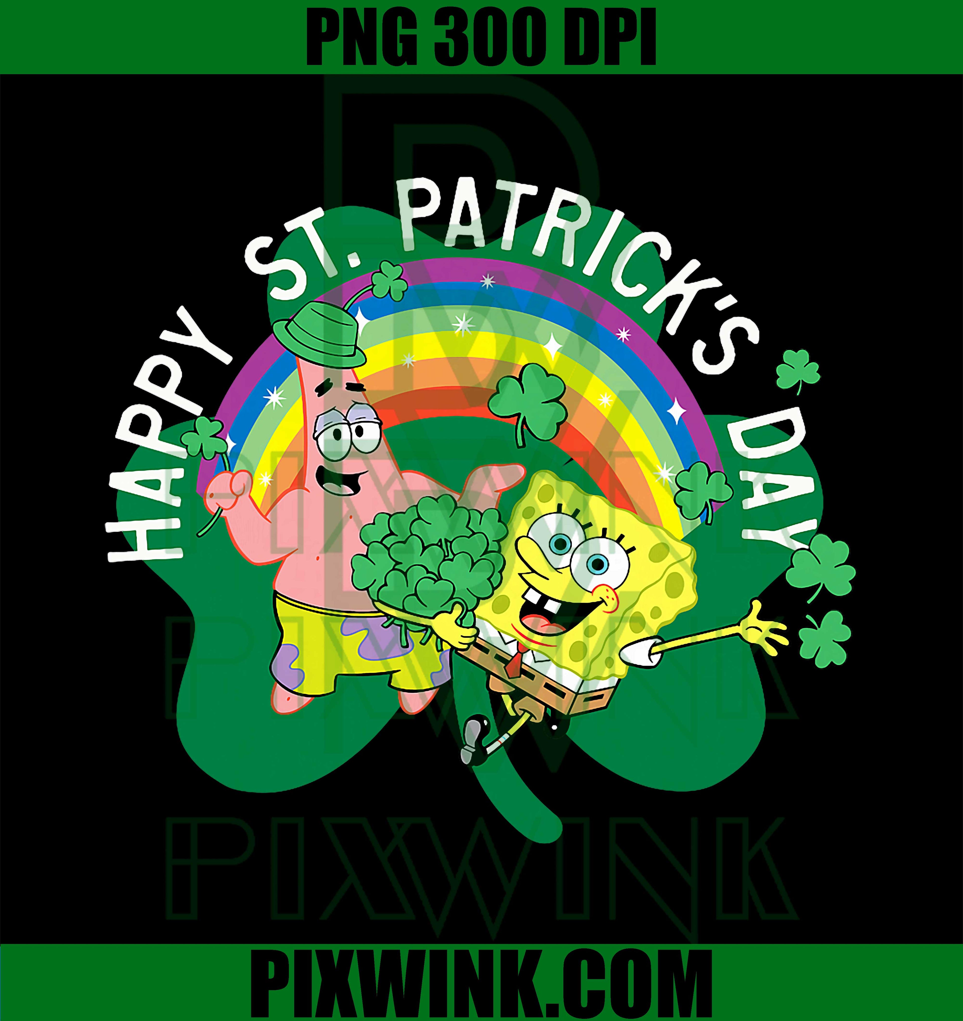 Spongebob Squarepants St Patricks Day PNG, Holiday Duo Portrait PNG