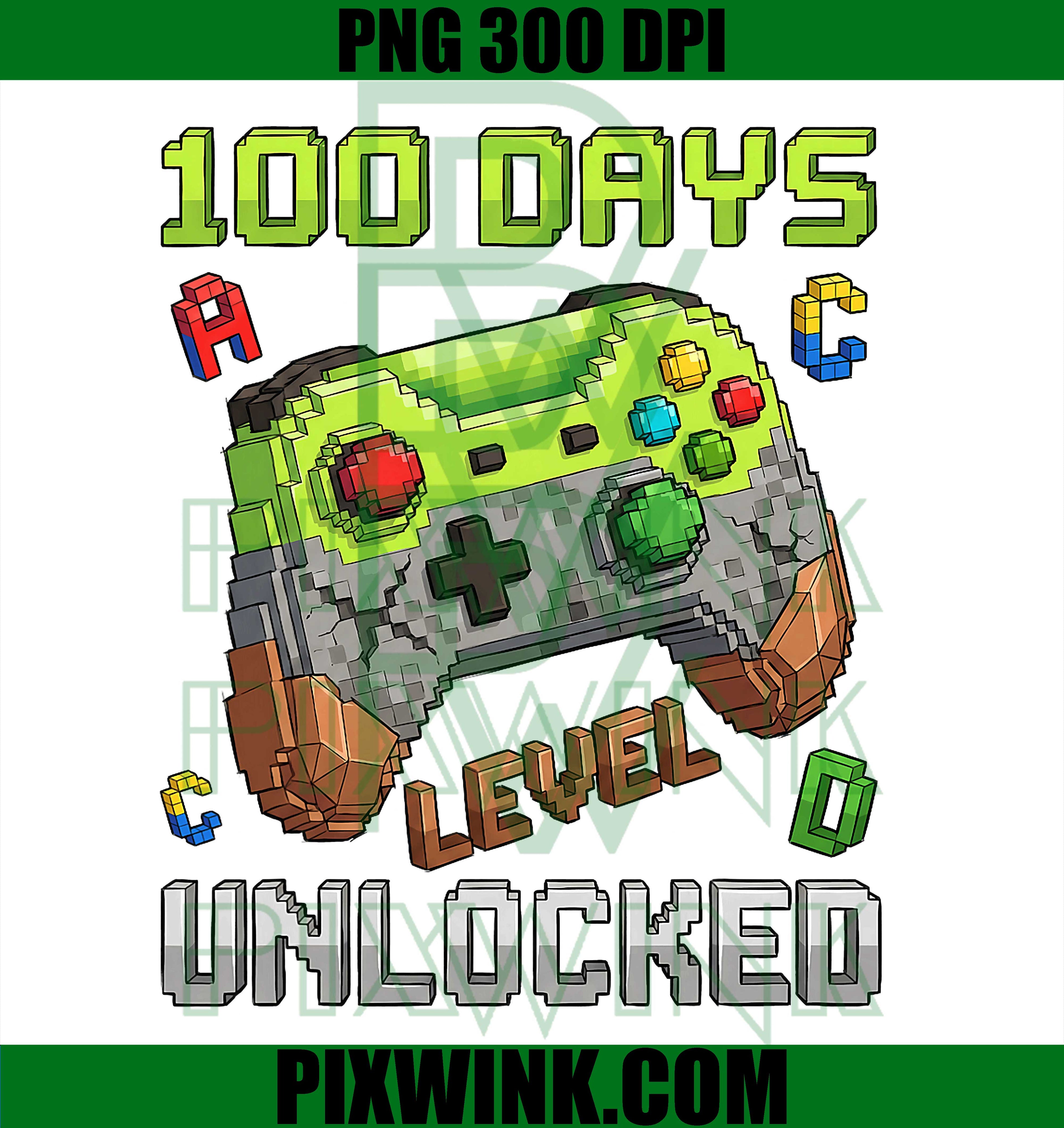 100 Days Level Unlocked PNG, Gaming 100 Days of School Boys PNG