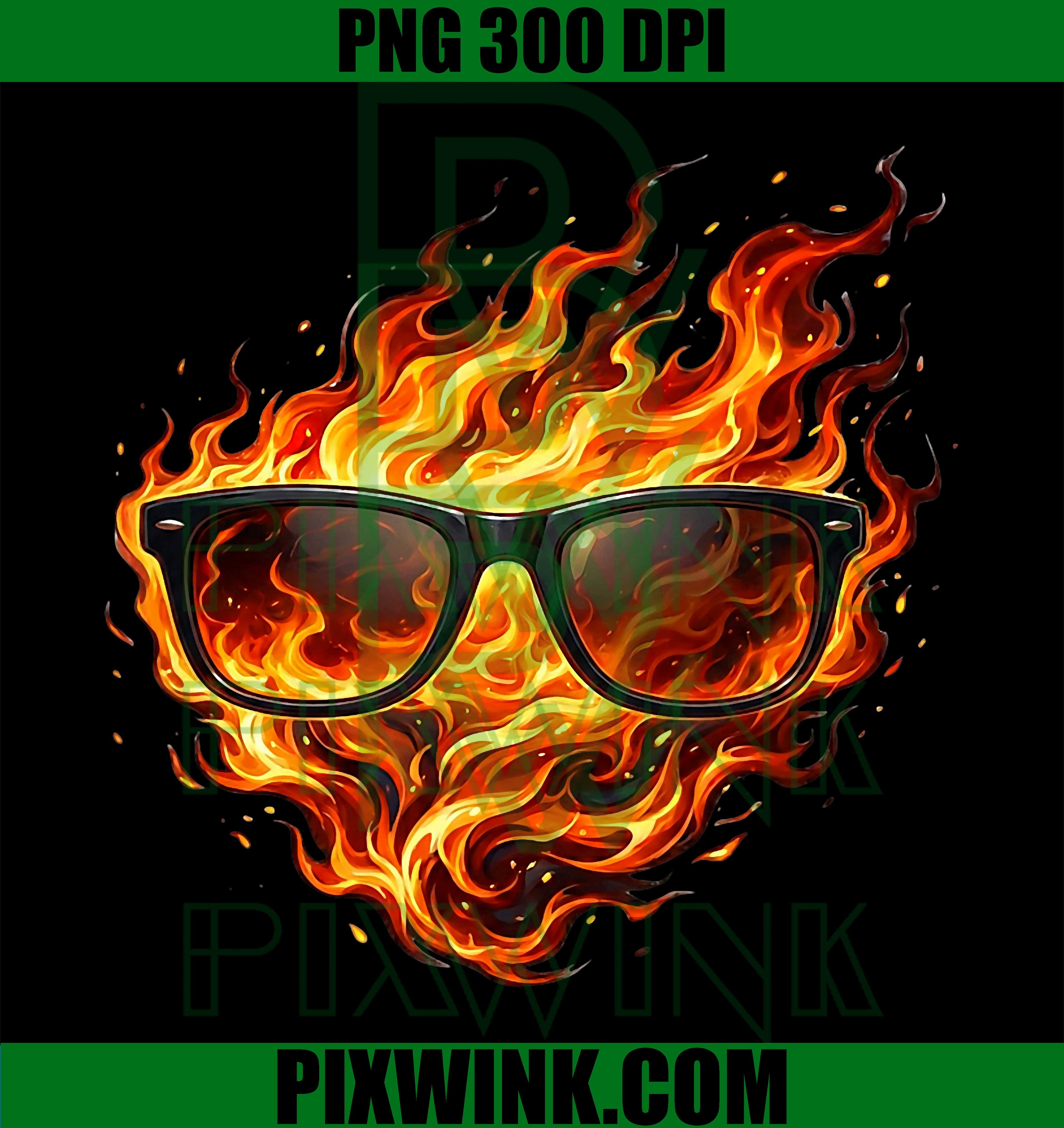 Flaming Sunglasses Y2K PNG, Edgy Fire Aesthetic Streetwear PNG