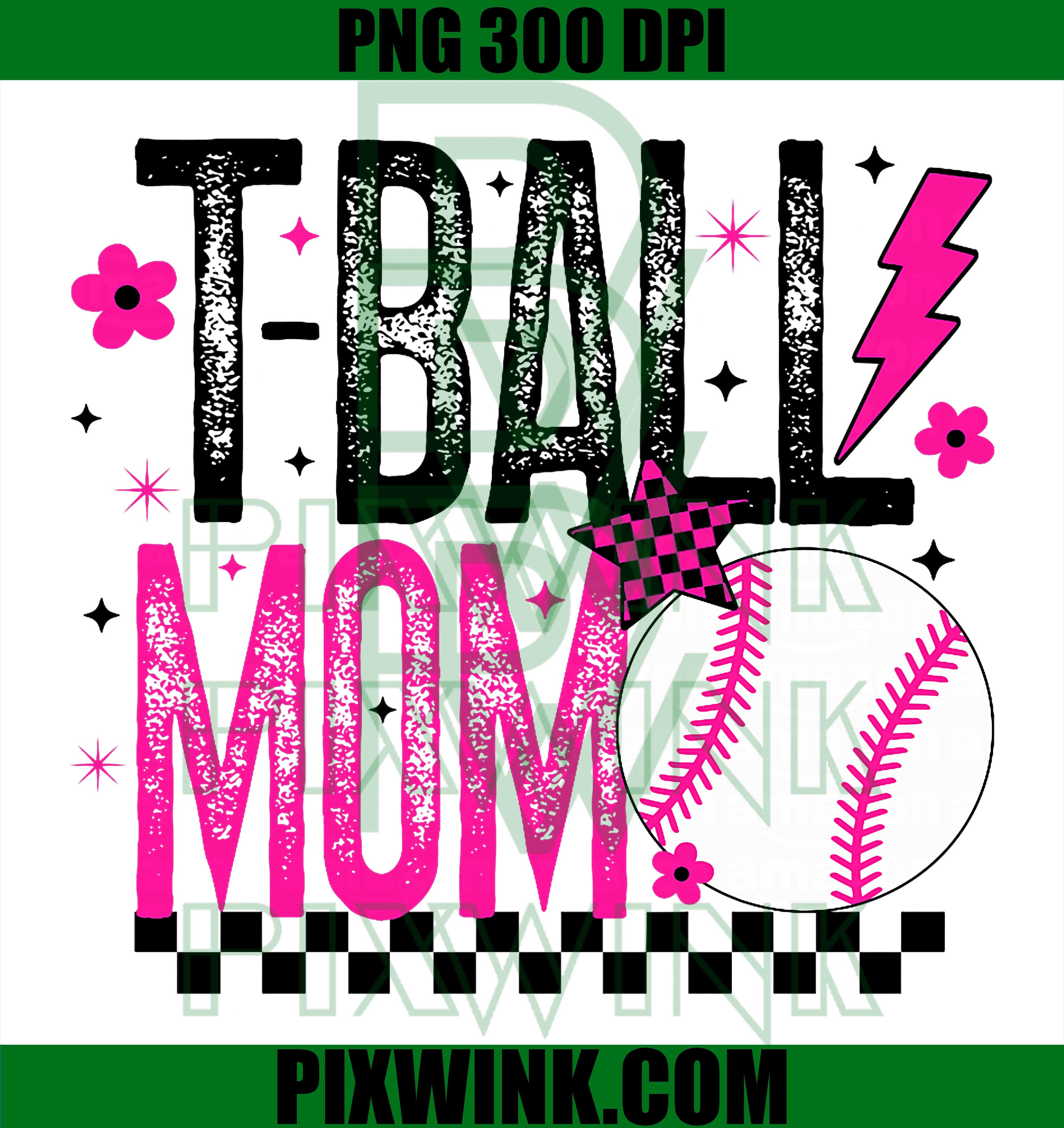 T-Ball Mom PNG, Retro Tee Ball Baseball Vintage Design