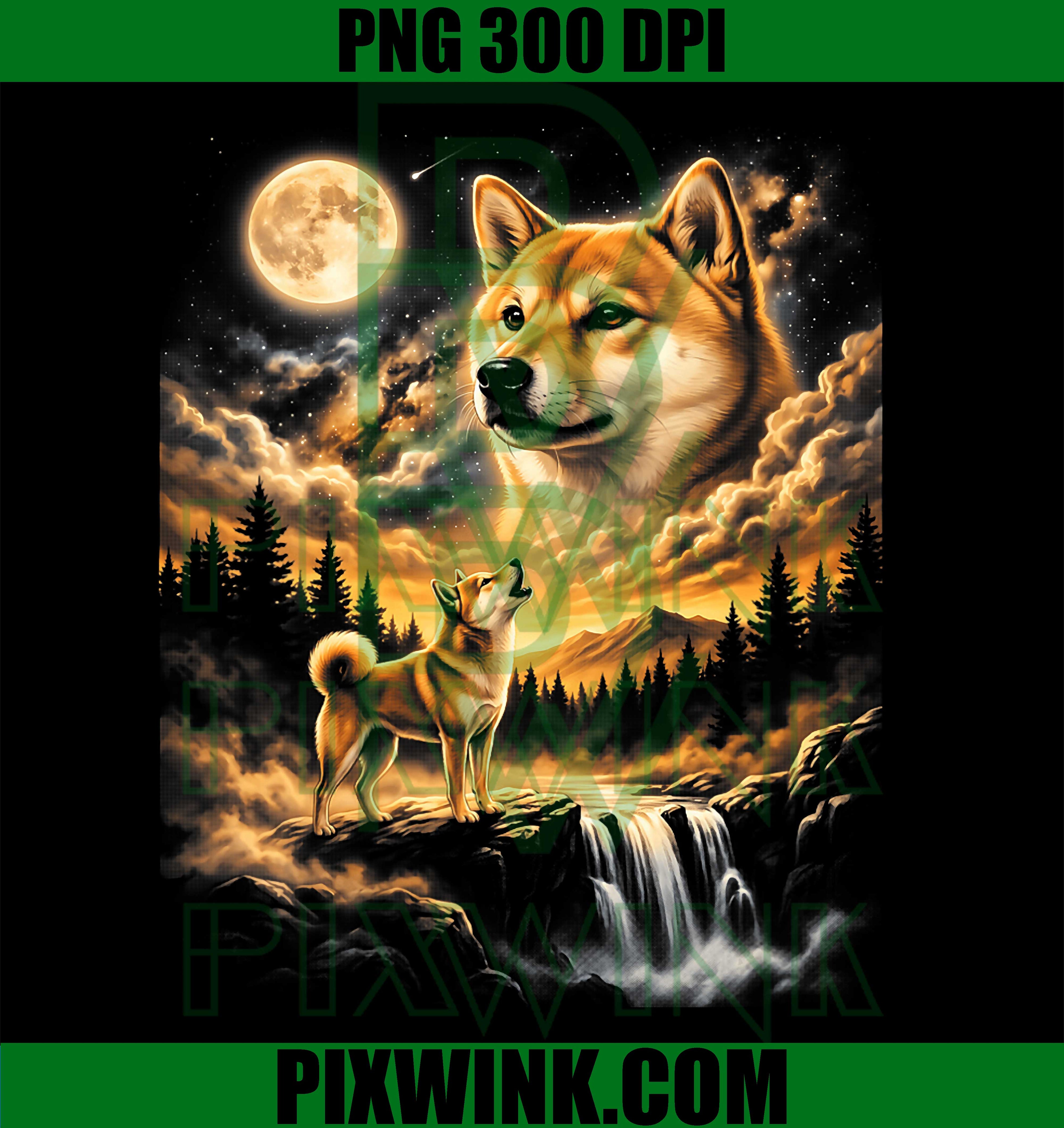 Shiba Inu Moon Howl PNG, Cute Dog Night Sky PNG