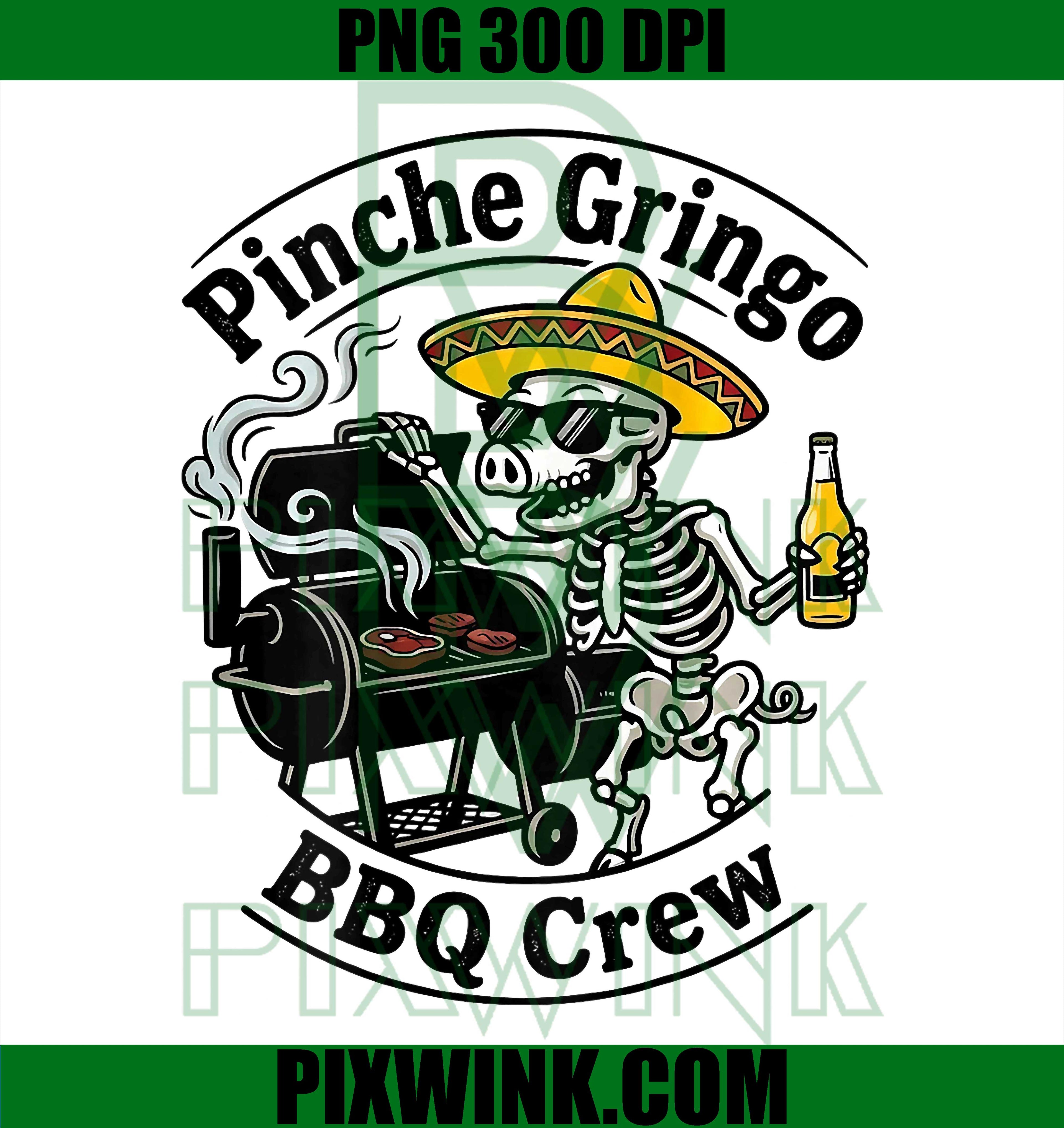BBQ Skeleton Pig PNG, Pinche Gringo BBQ Crew PNG Grill Beer Design