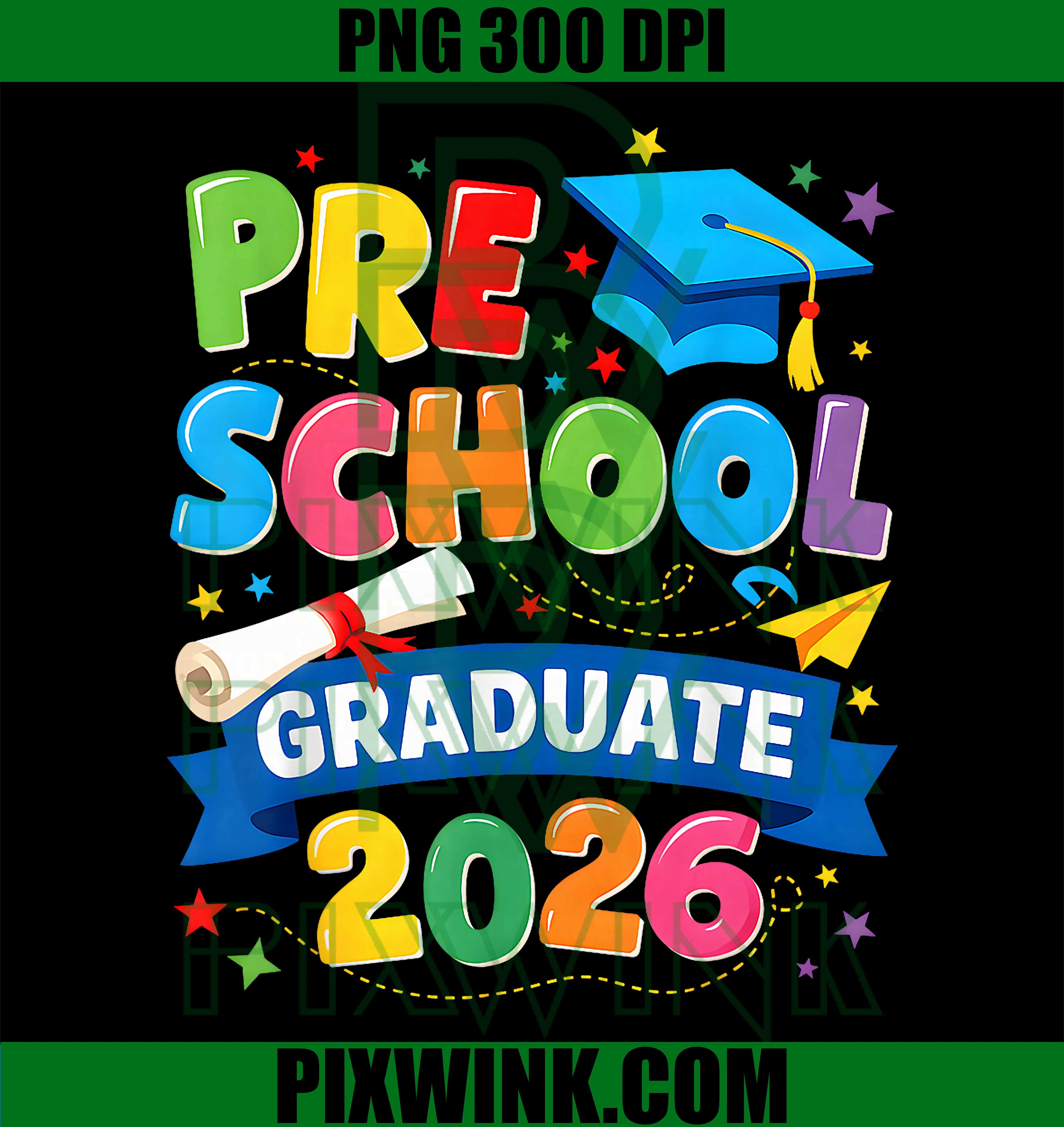 Preschool Graduation PNG, Pre-K Graduate 2026 PNG Kids Celebration Design