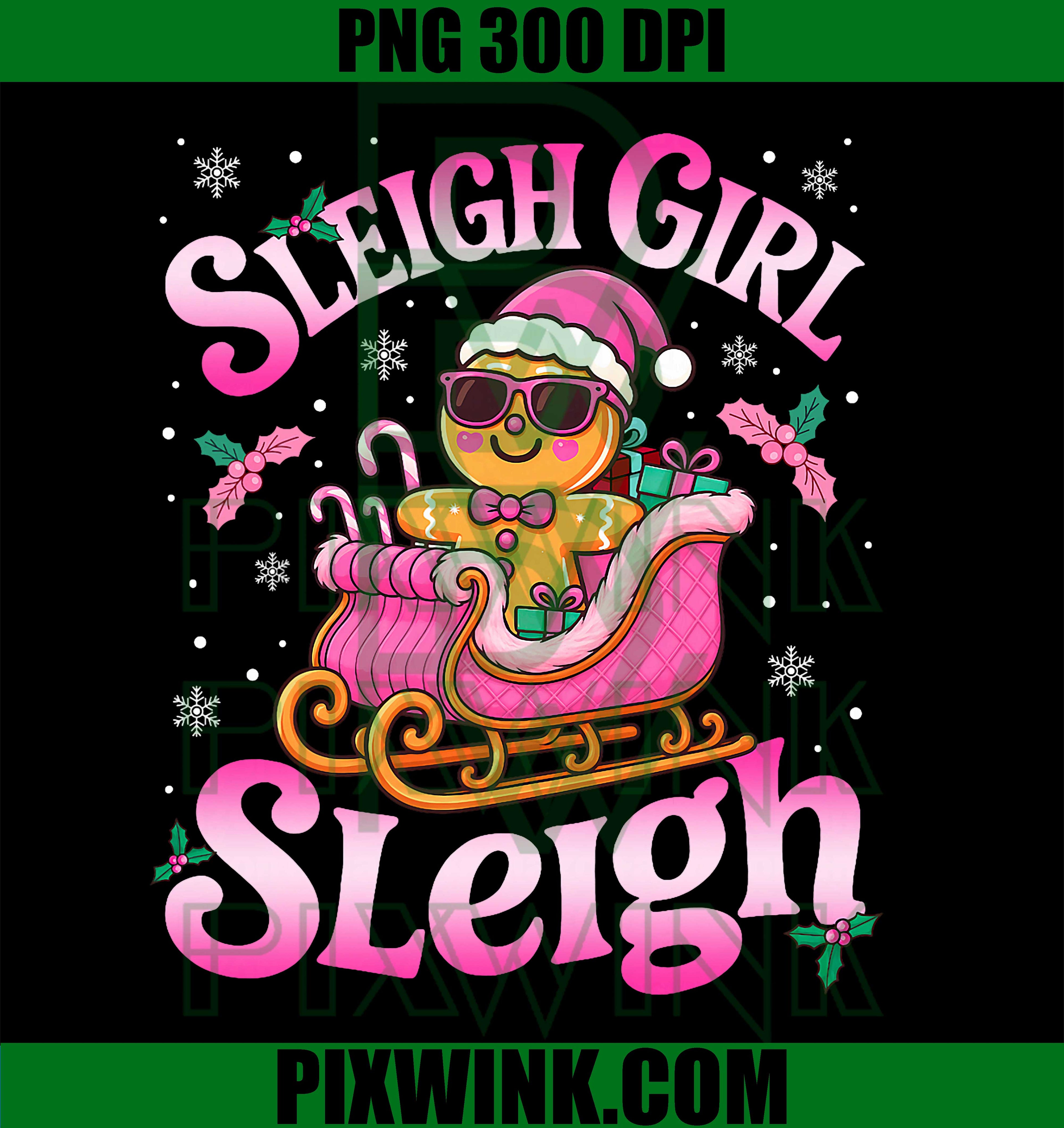 Gingerbread Sleigh Girl Pink, Funny Christmas PNG