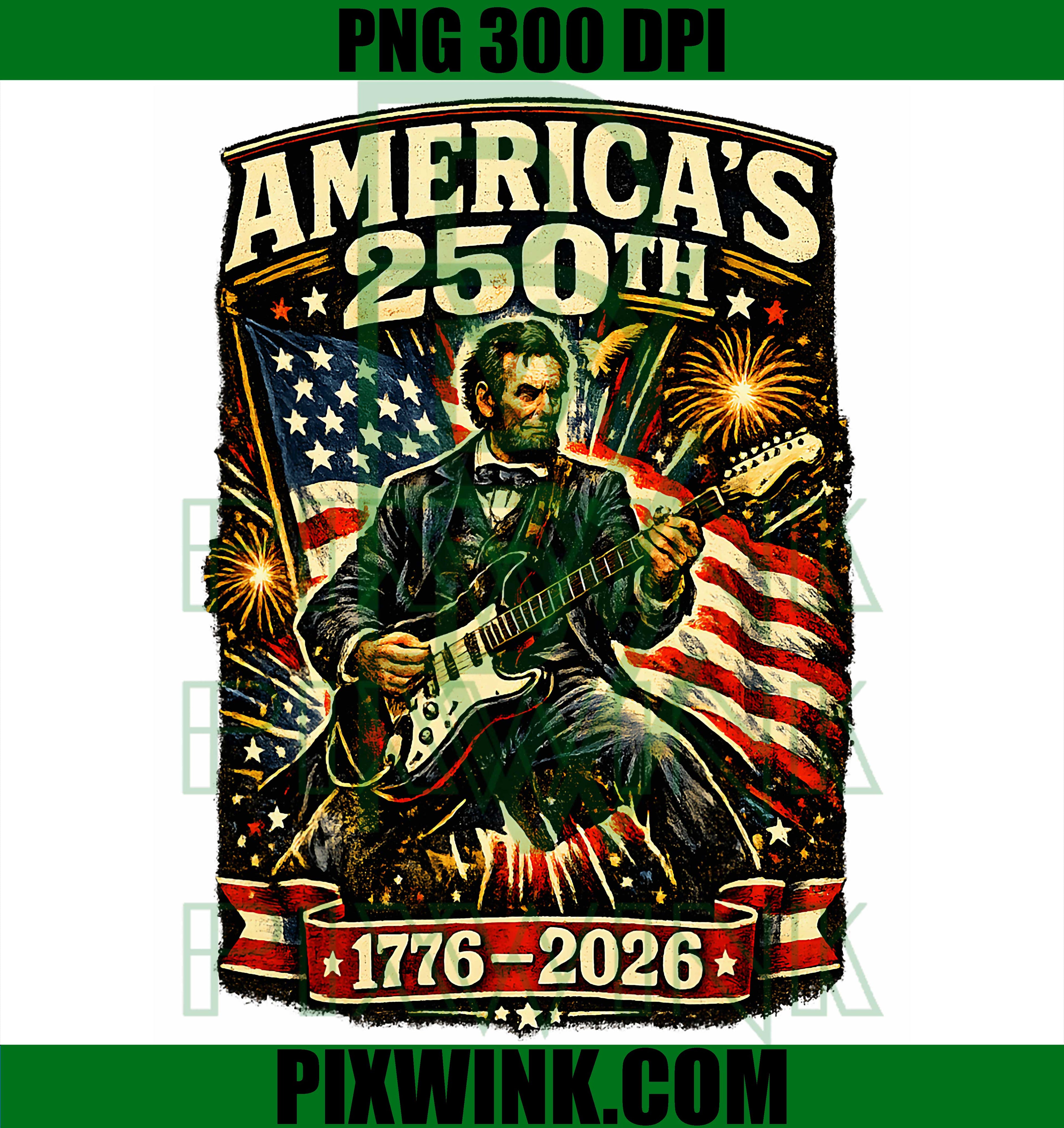 Abraham Lincoln Guitar PNG, America 250th Retro Patriotic PNG