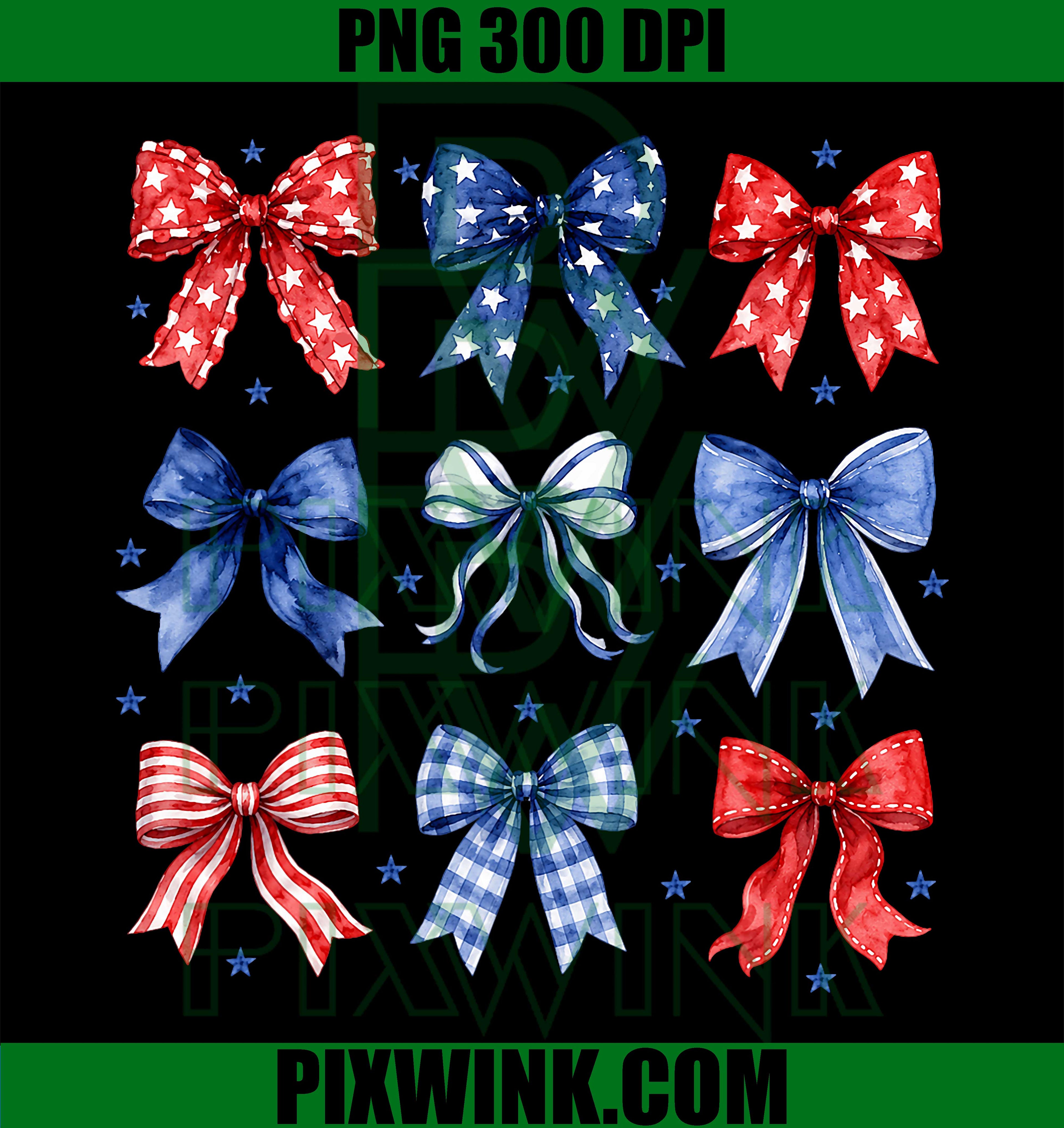 Patriotic Coquette Bow PNG, USA Flag Girl 4th of July PNG