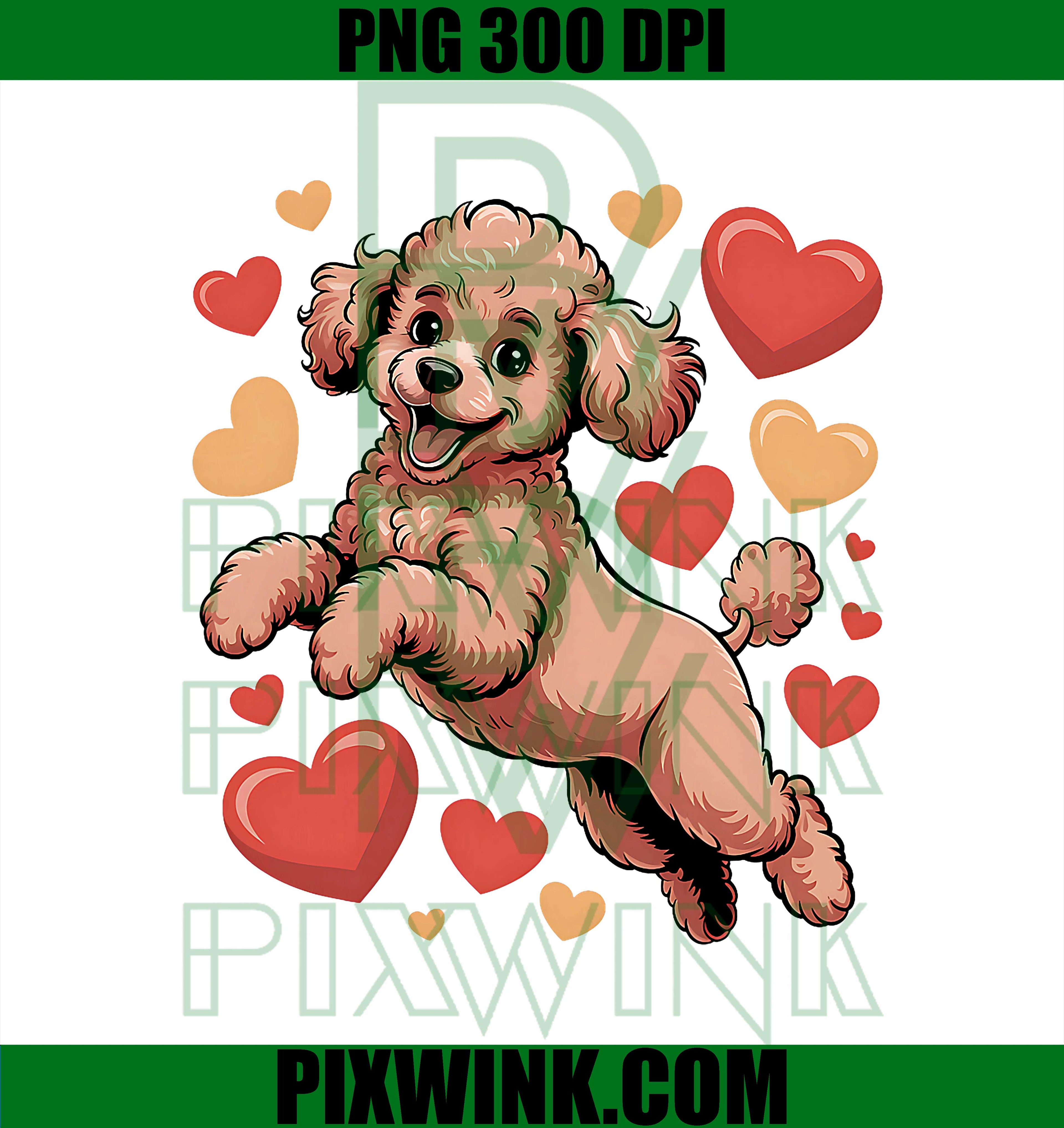 Happy Poodle Dog Love Heart for Valentines Day PNG