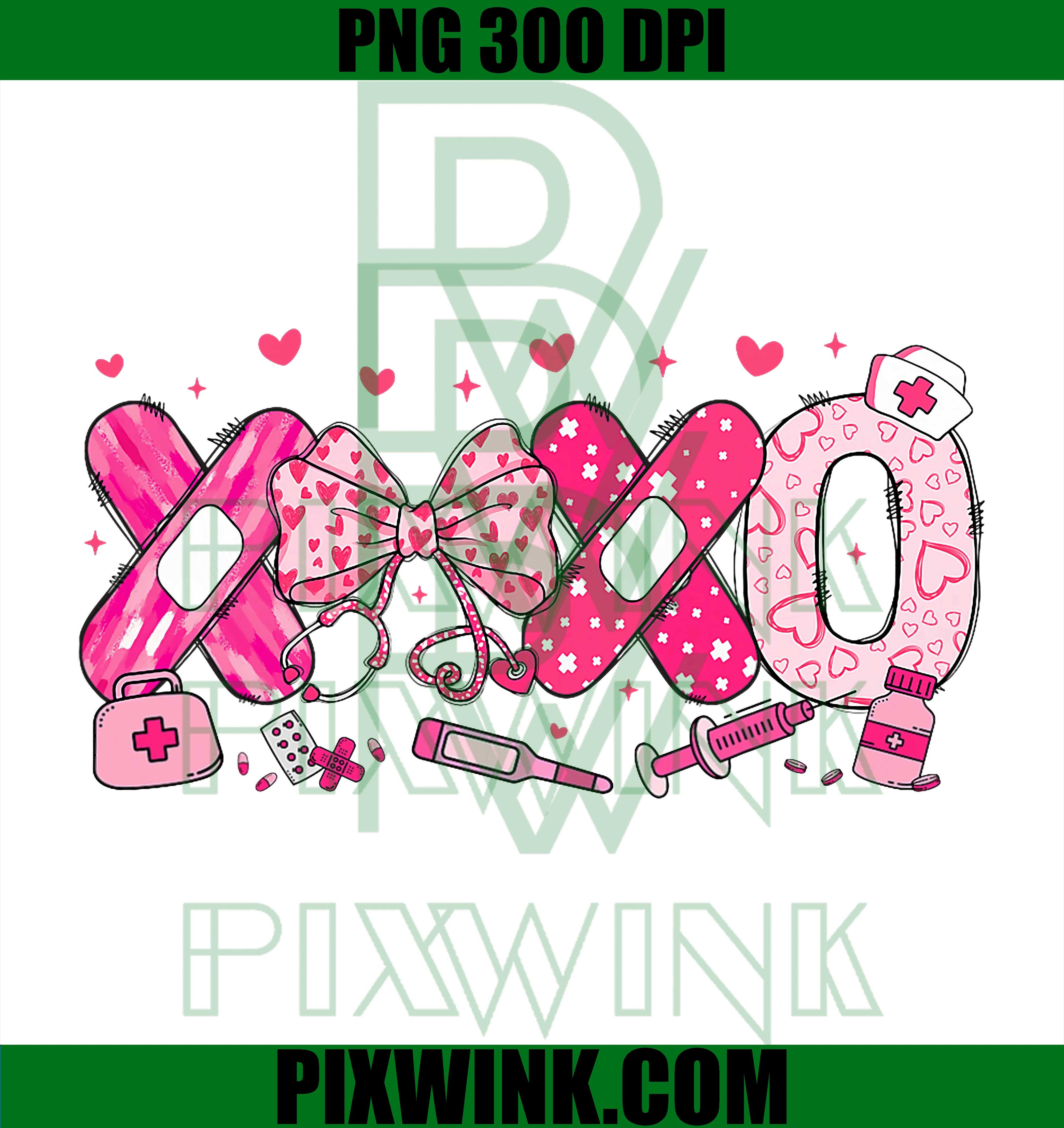 XOXO Stethoscope Valentine RN PCT CNA Nurse Pink Bow PNG