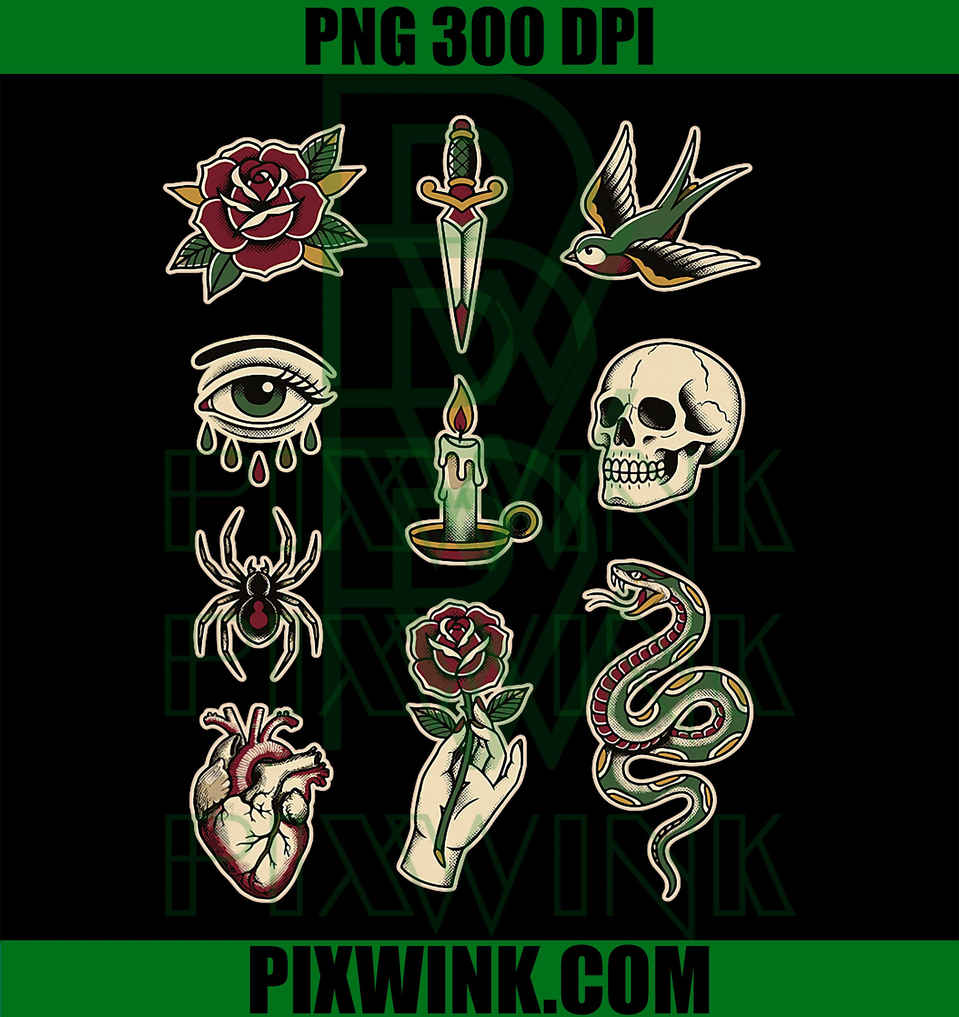 Vintage Tattoo Flash Sheet PNG, Traditional Alternative Art PNG