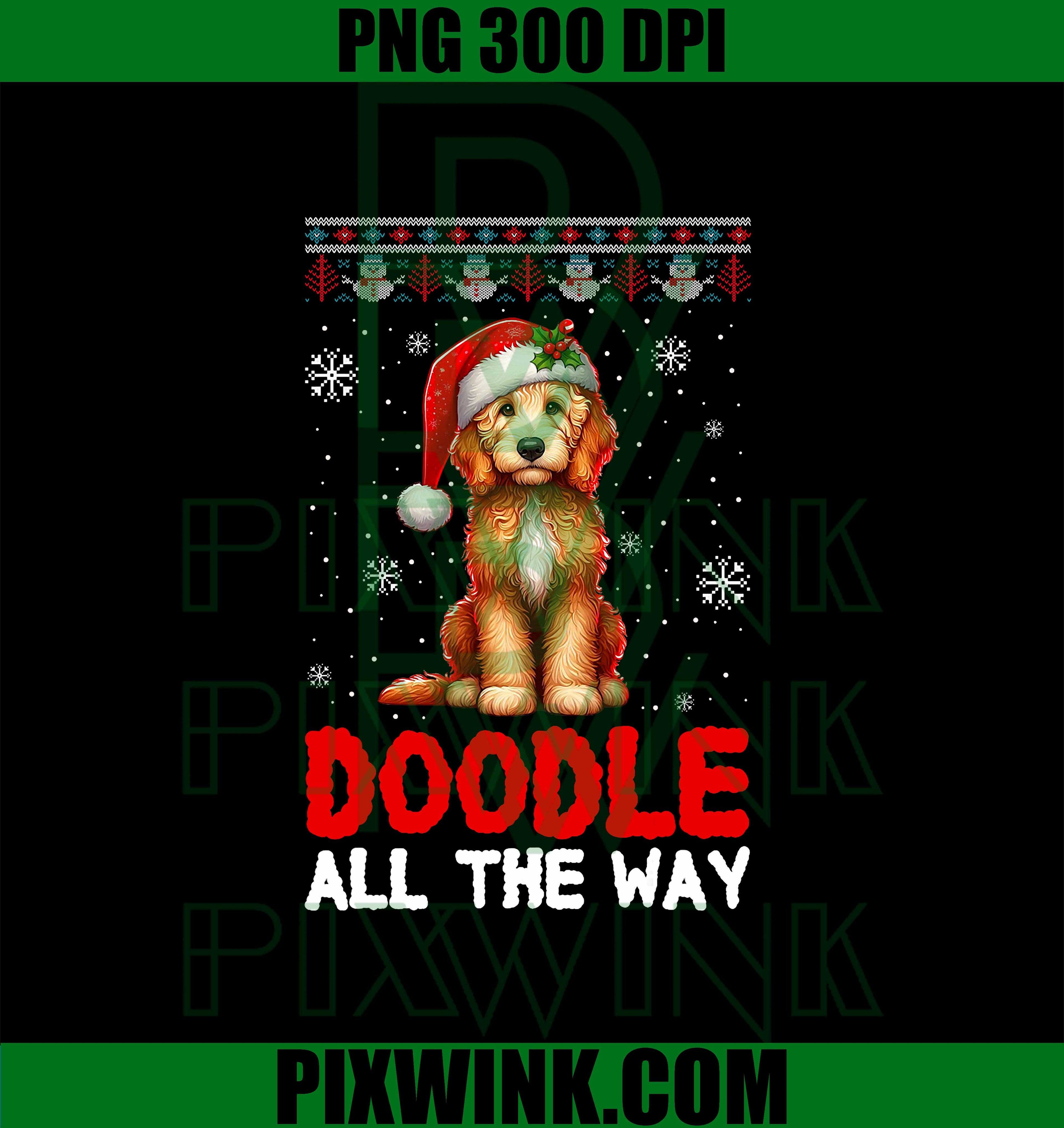 Doodle All The Way PNG, Funny Goldendoodle Santa Hat Christmas PNG
