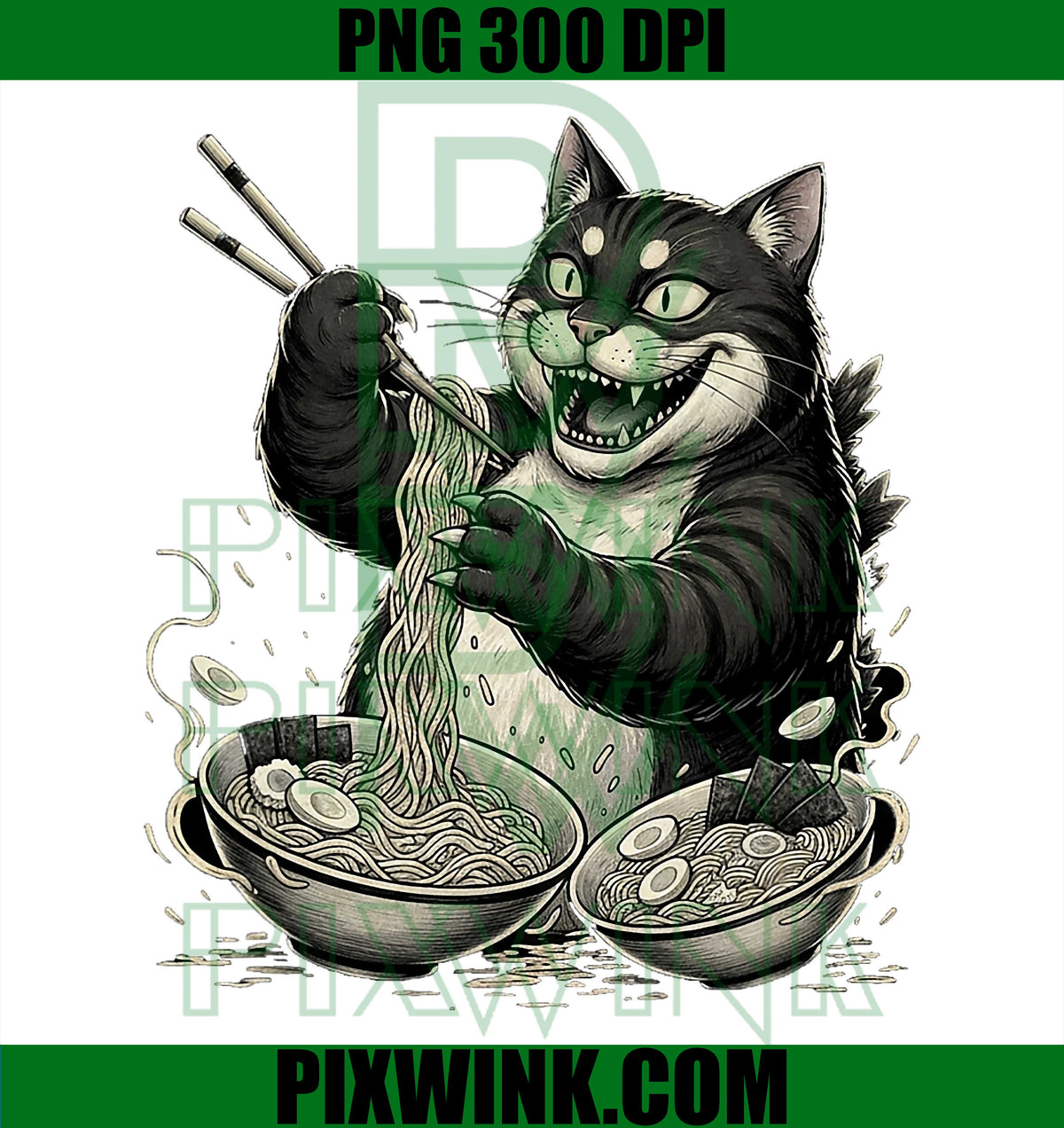 Kaiju Cat Ramen Eater PNG, Funny Japanese Noodles Lover PNG