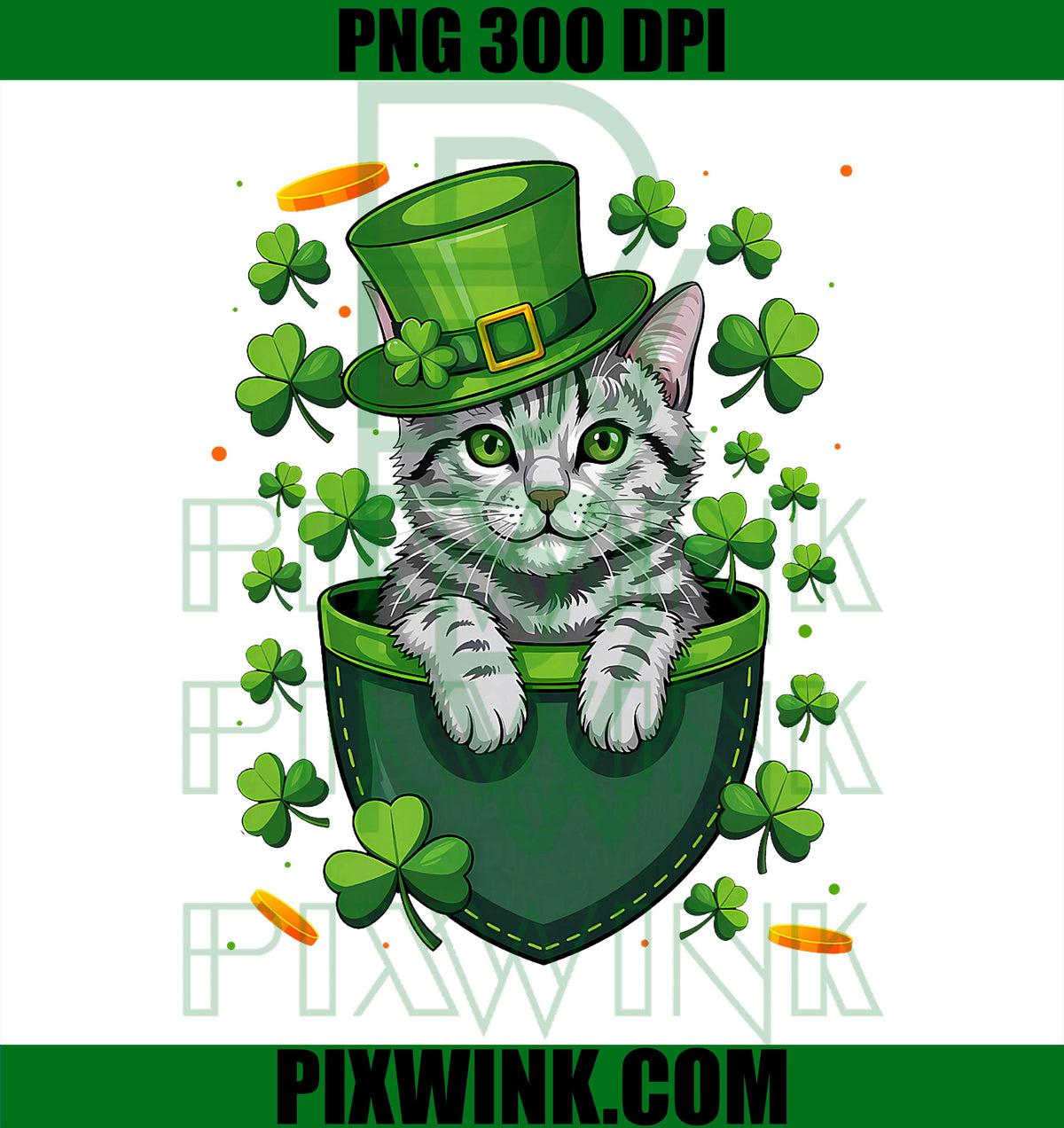 St Patrick's Day Irish Saint Shamrock Serious Cat Lover PNG