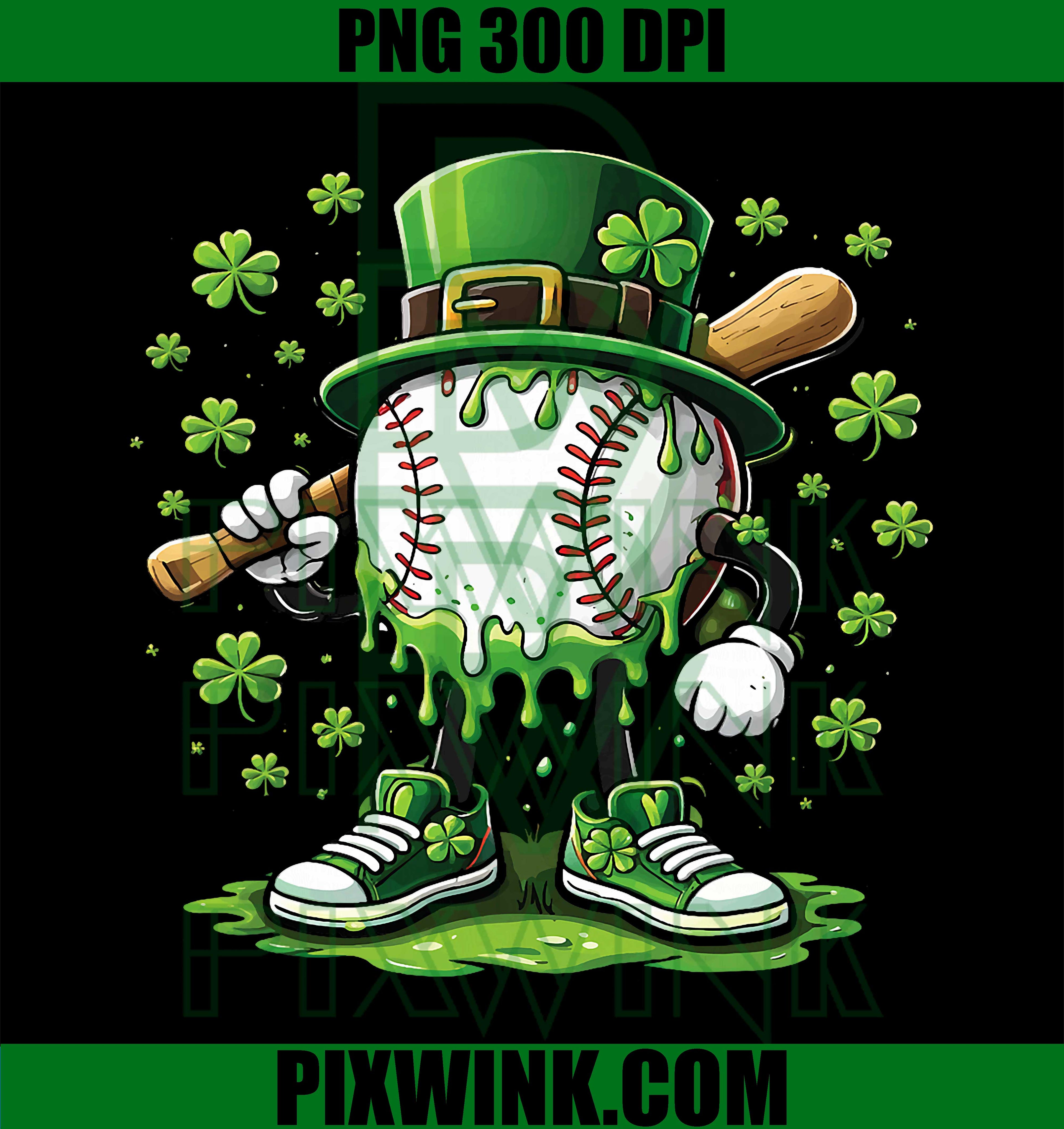 Baseball Drip Ice Cream PNG, St Patrick’s Day Baseball Kids PNG