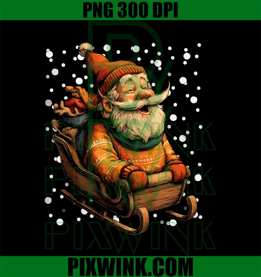 Joyful Santa Claus Sledding in Snow, Funny Winter Christmas Comfort Colors Adult Heavyweight PNG