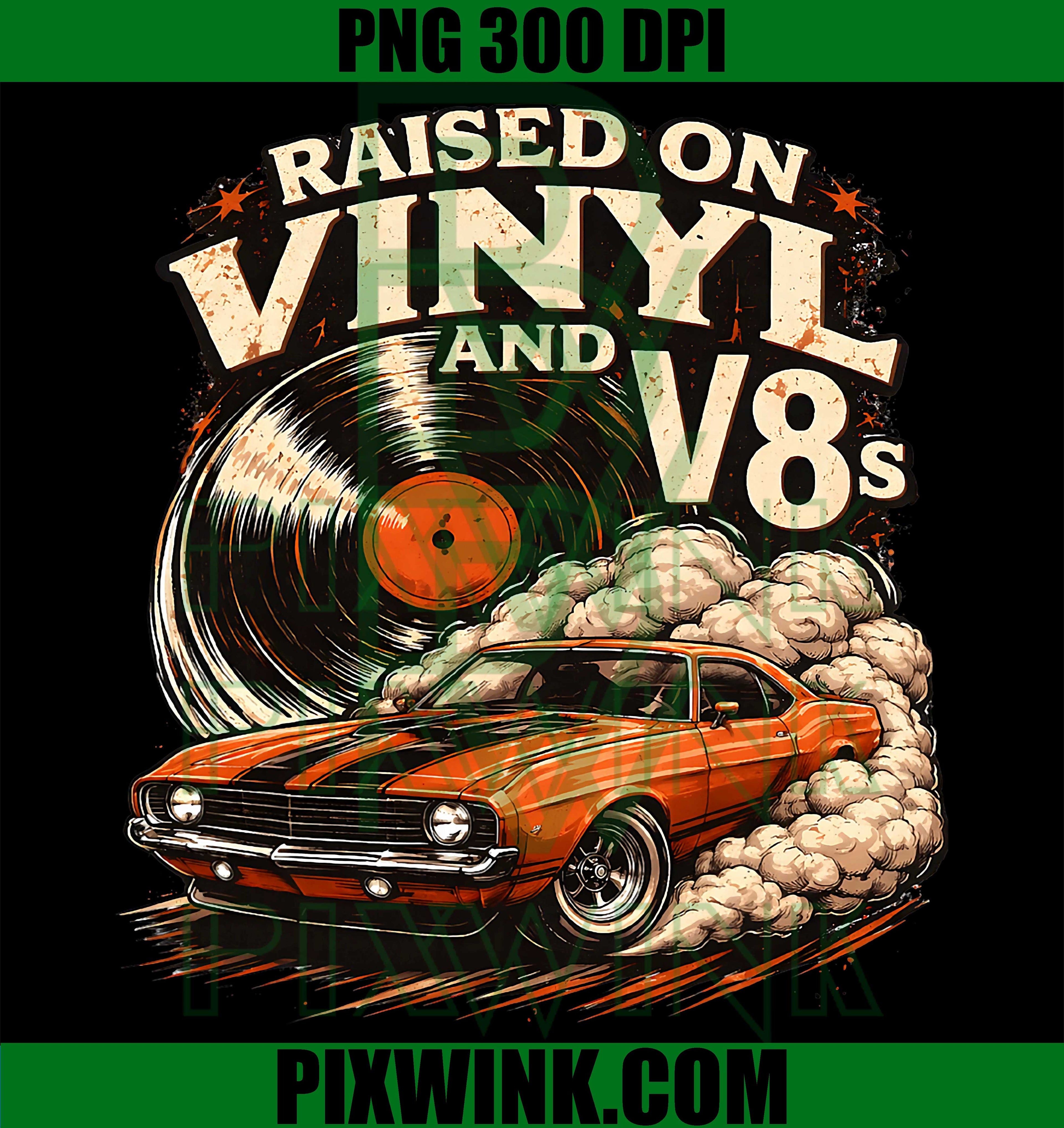 Vinyl V8 PNG, Retro Car Music PNG Vintage Auto Design