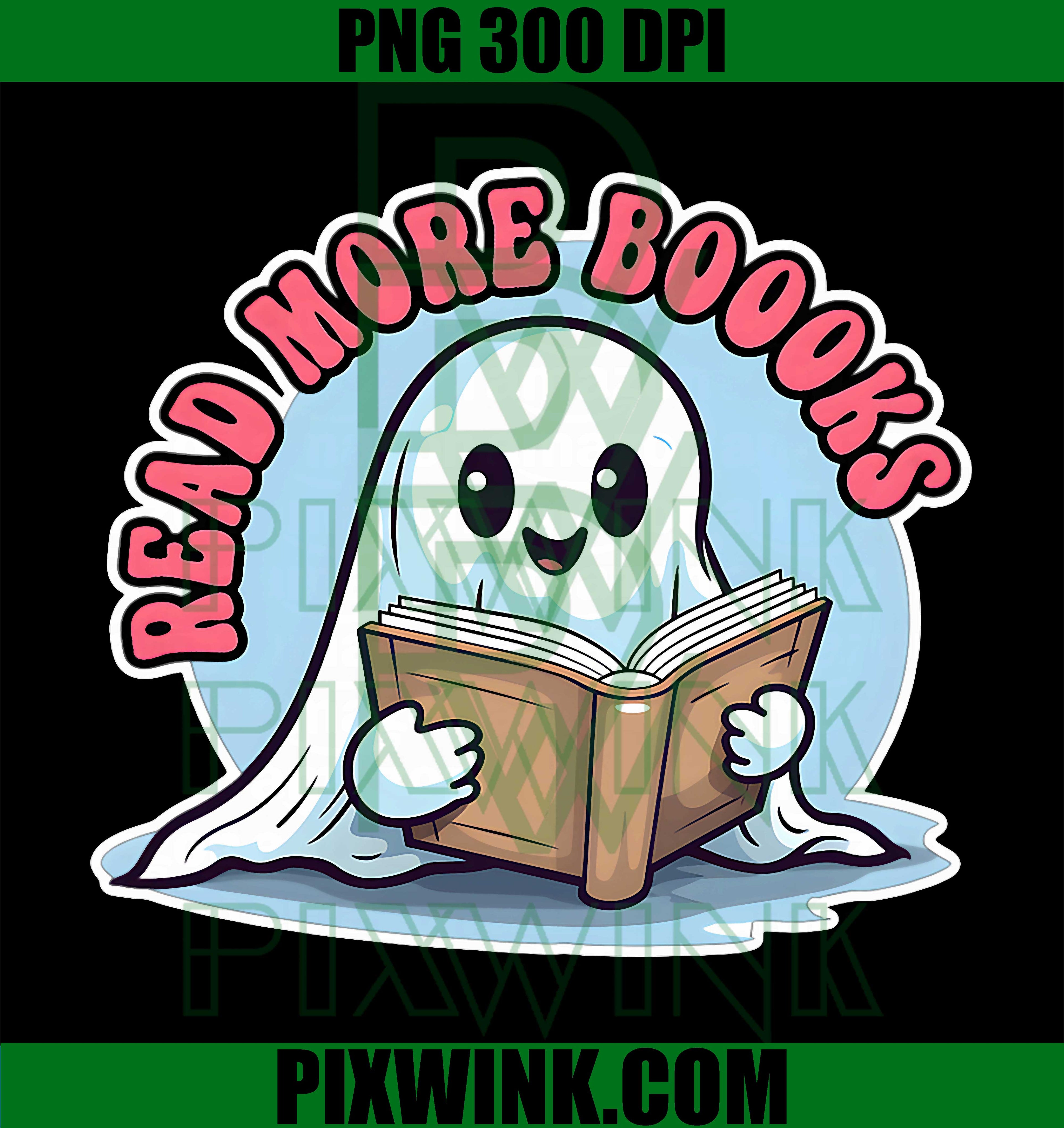 Read More Books PNG, Cute Ghost PNG Halloween Book Lover Design