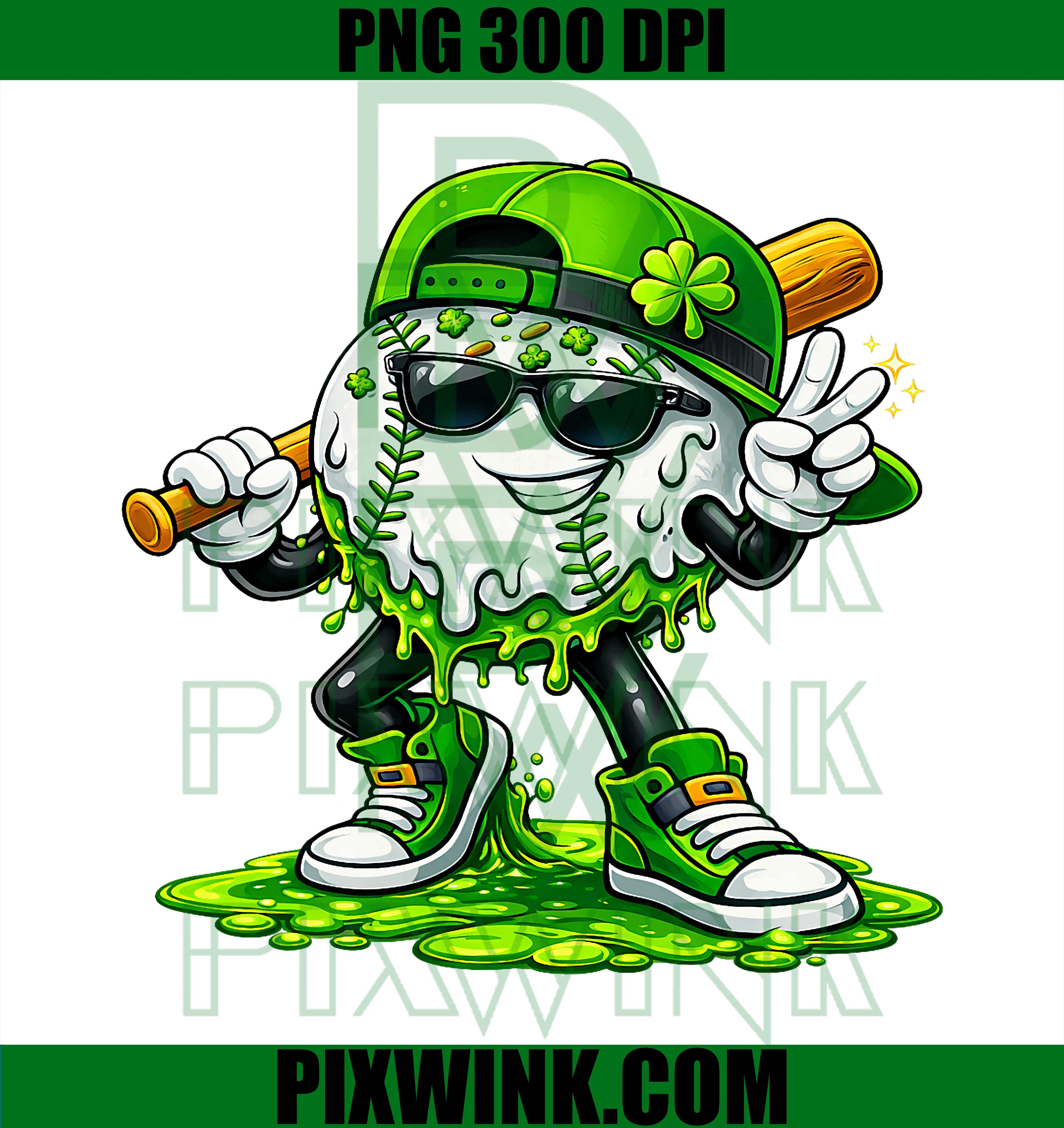 St Patricks Day Baseball Ice Cream Drip PNG, Youth Sports PNG