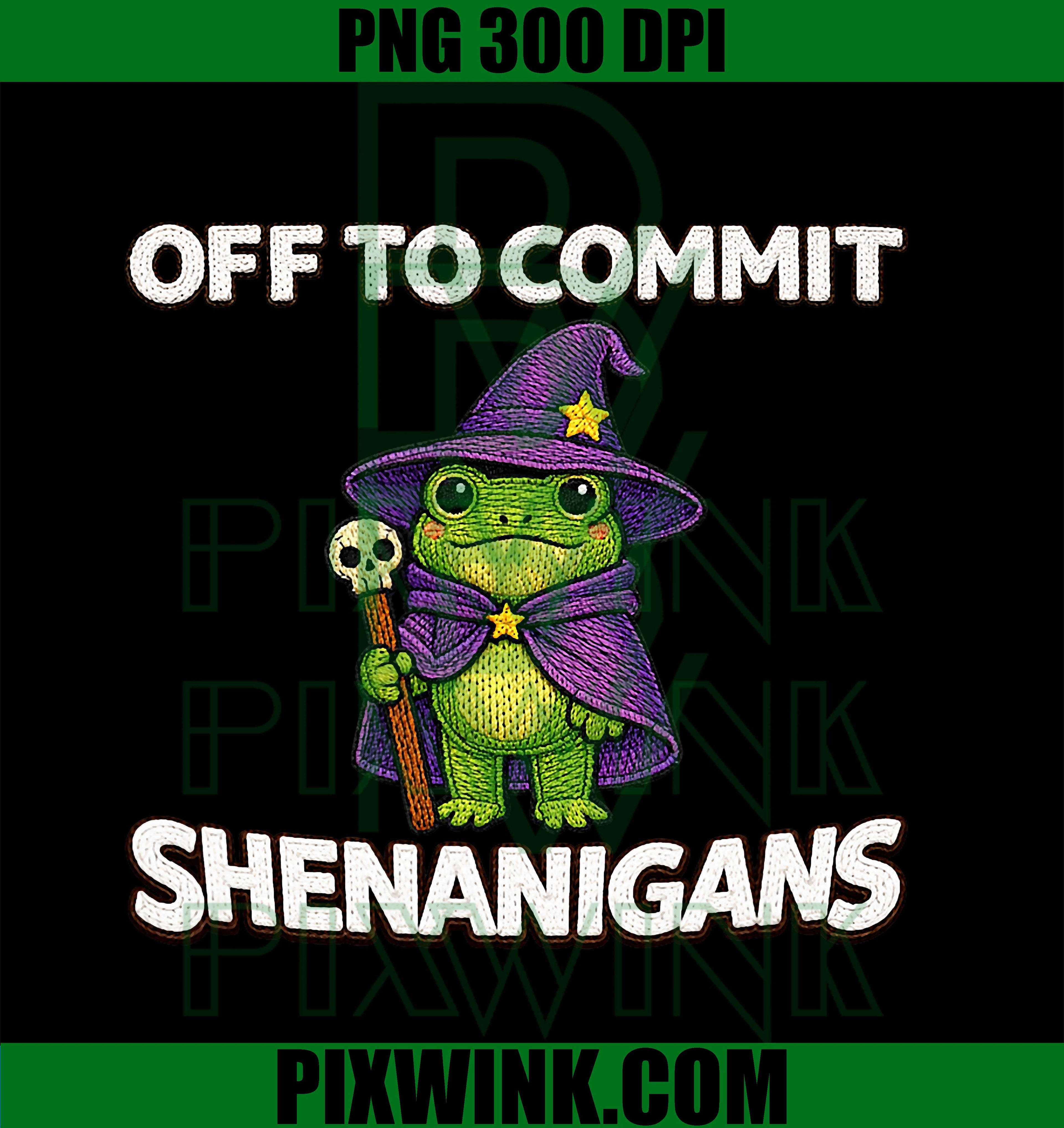 Off to Commit Shenanigans, Funny Wizard Frog Meme Graphic PNG Design