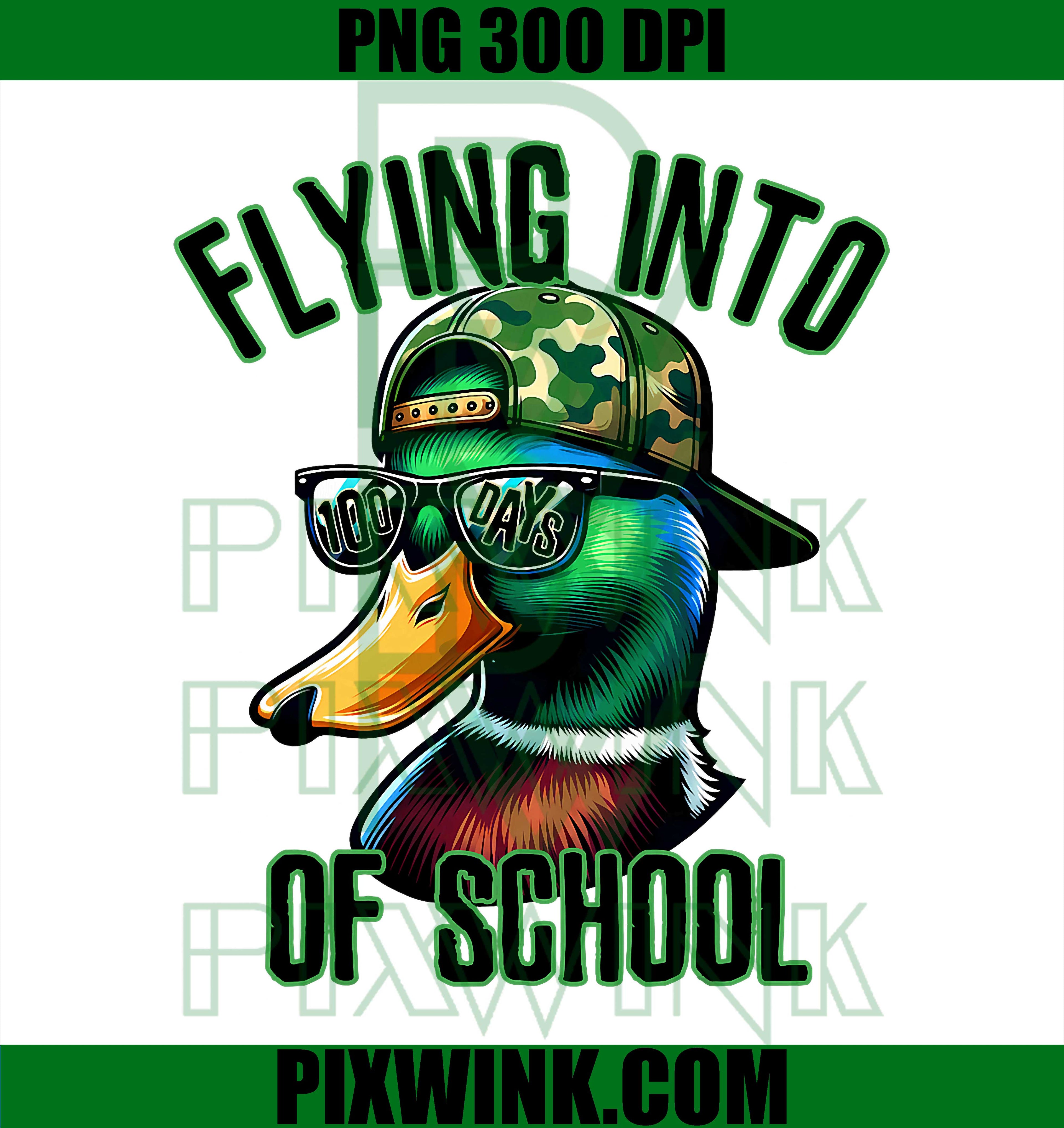 Flying Into 100 Days of School PNG, Funny Camo Duck Hunting PNG