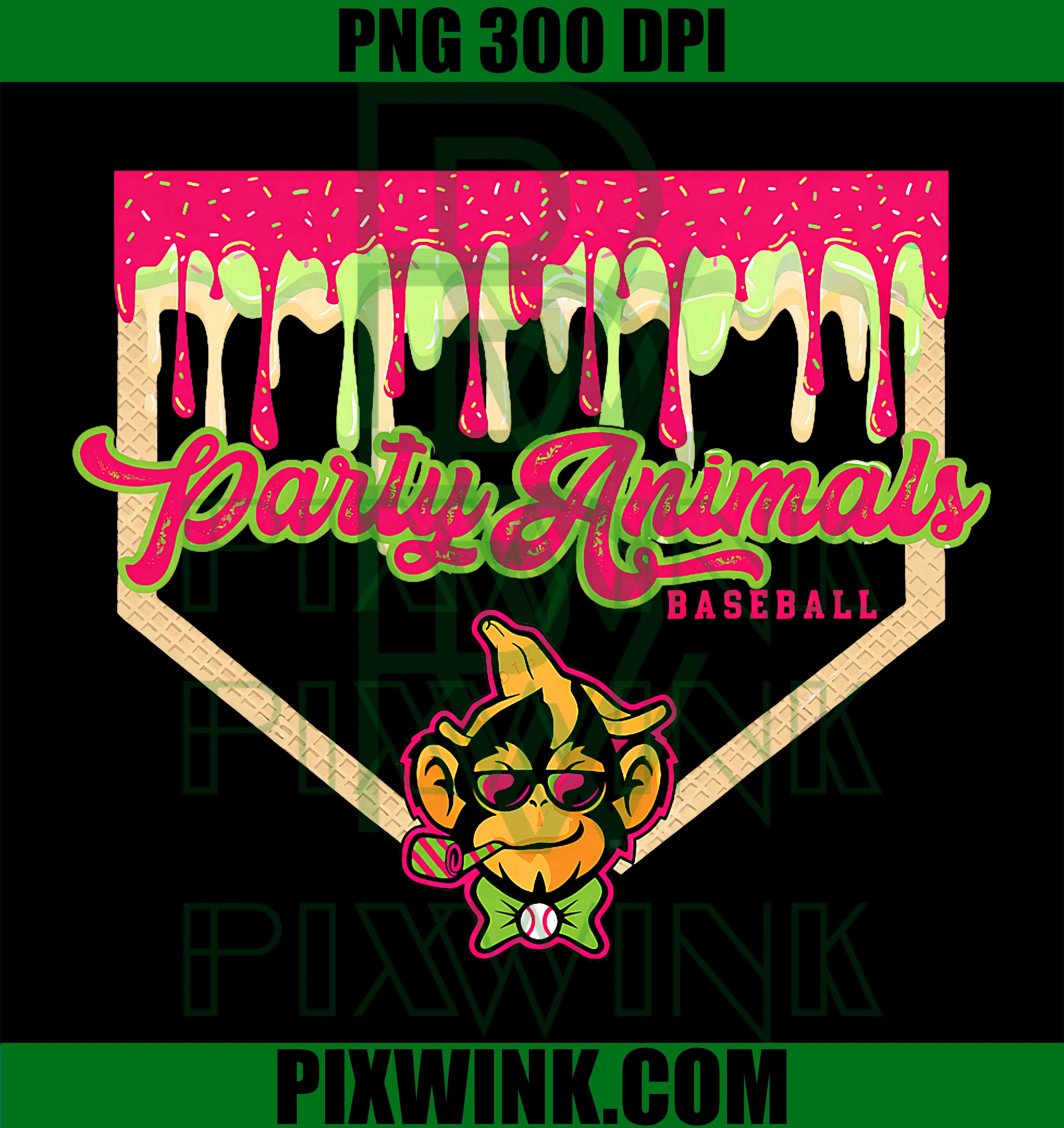 Party Animals Baseball PNG, Drippy Plate Monkey PNG, Baseball Monkey PNG