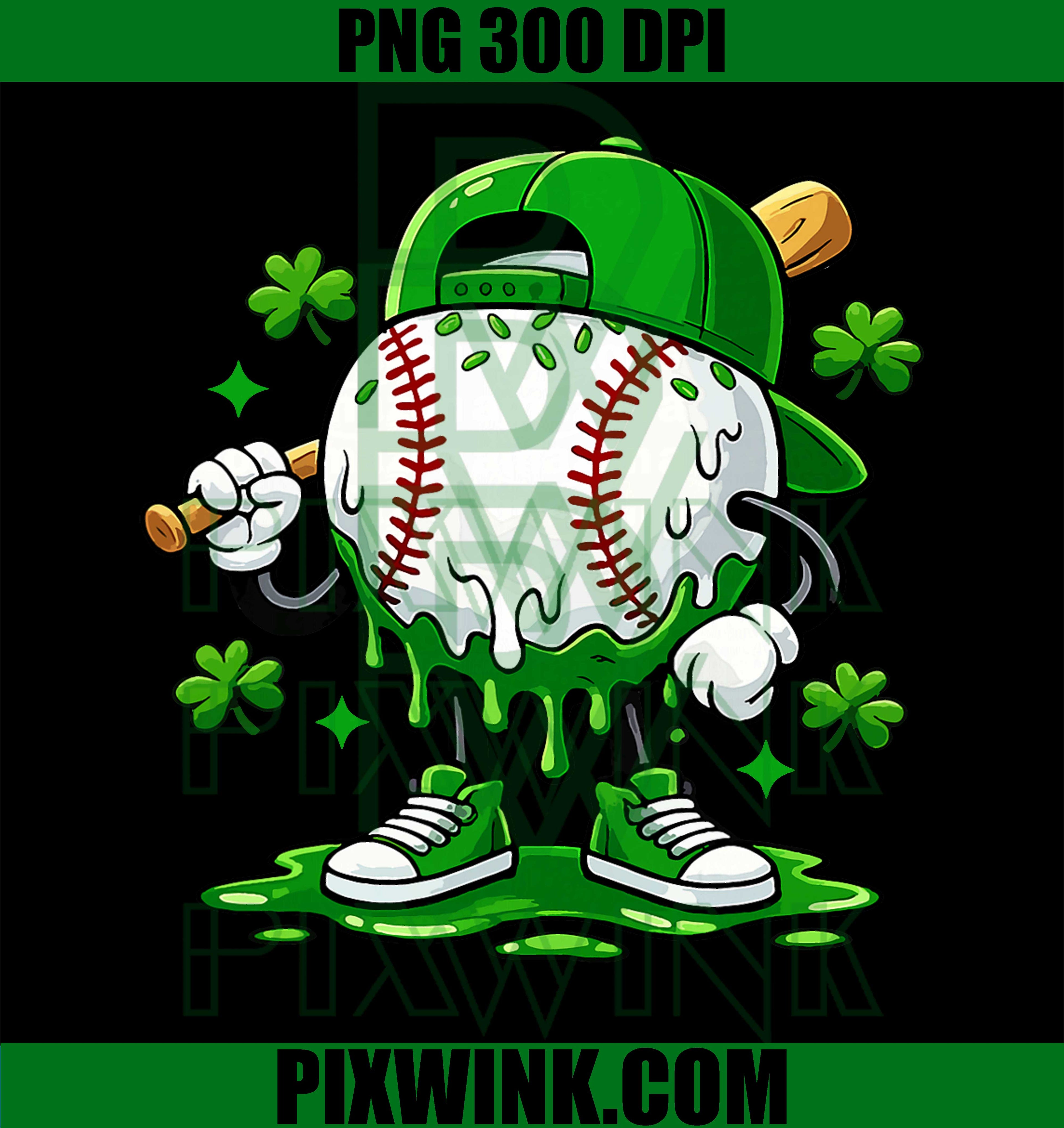 Baseball Drip Ice Cream PNG, Saint Patrick’s Day Kids Baseball PNG