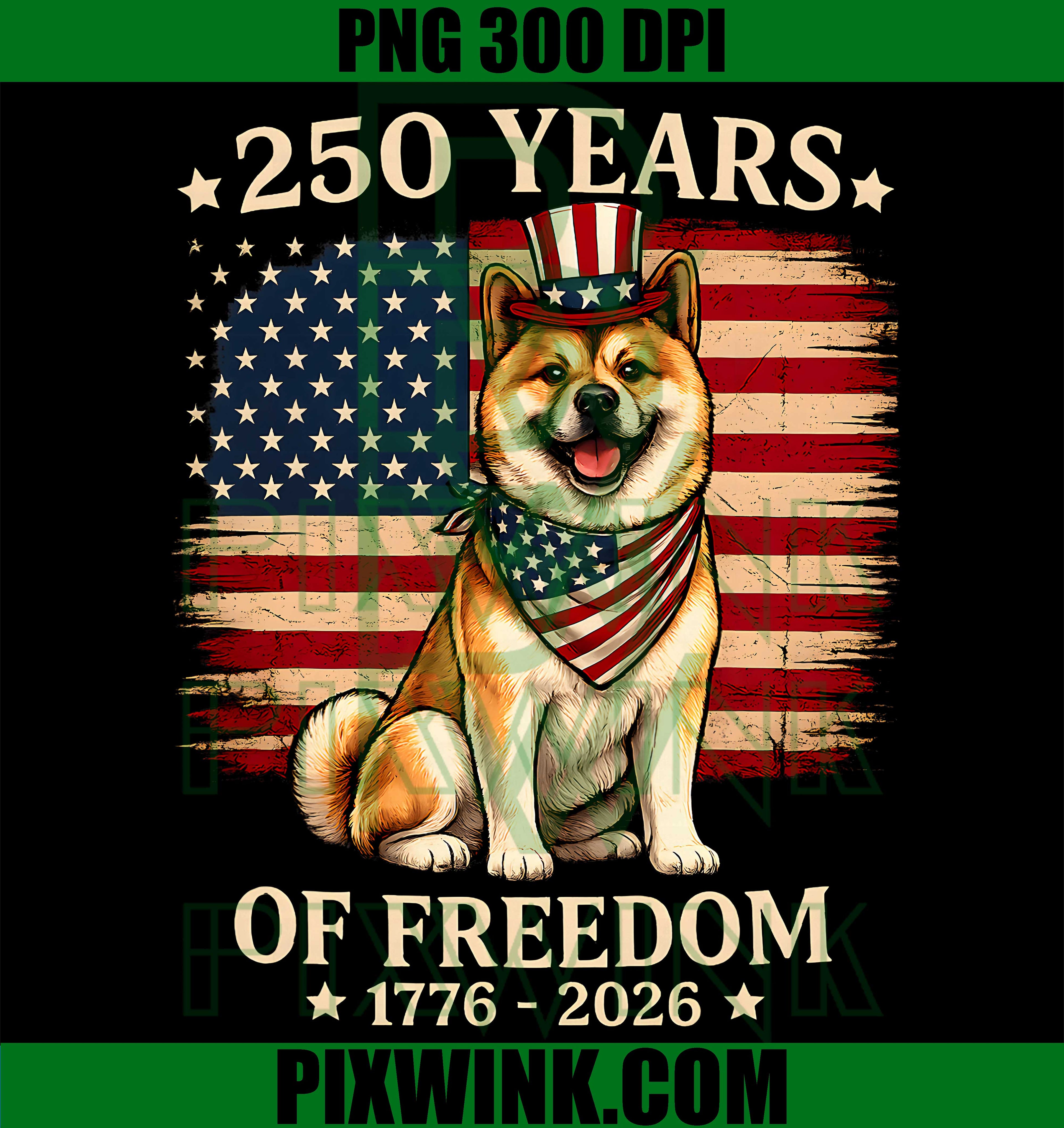 Akitas Dog USA Flag PNG, 250 Years of Freedom Patriotic PNG