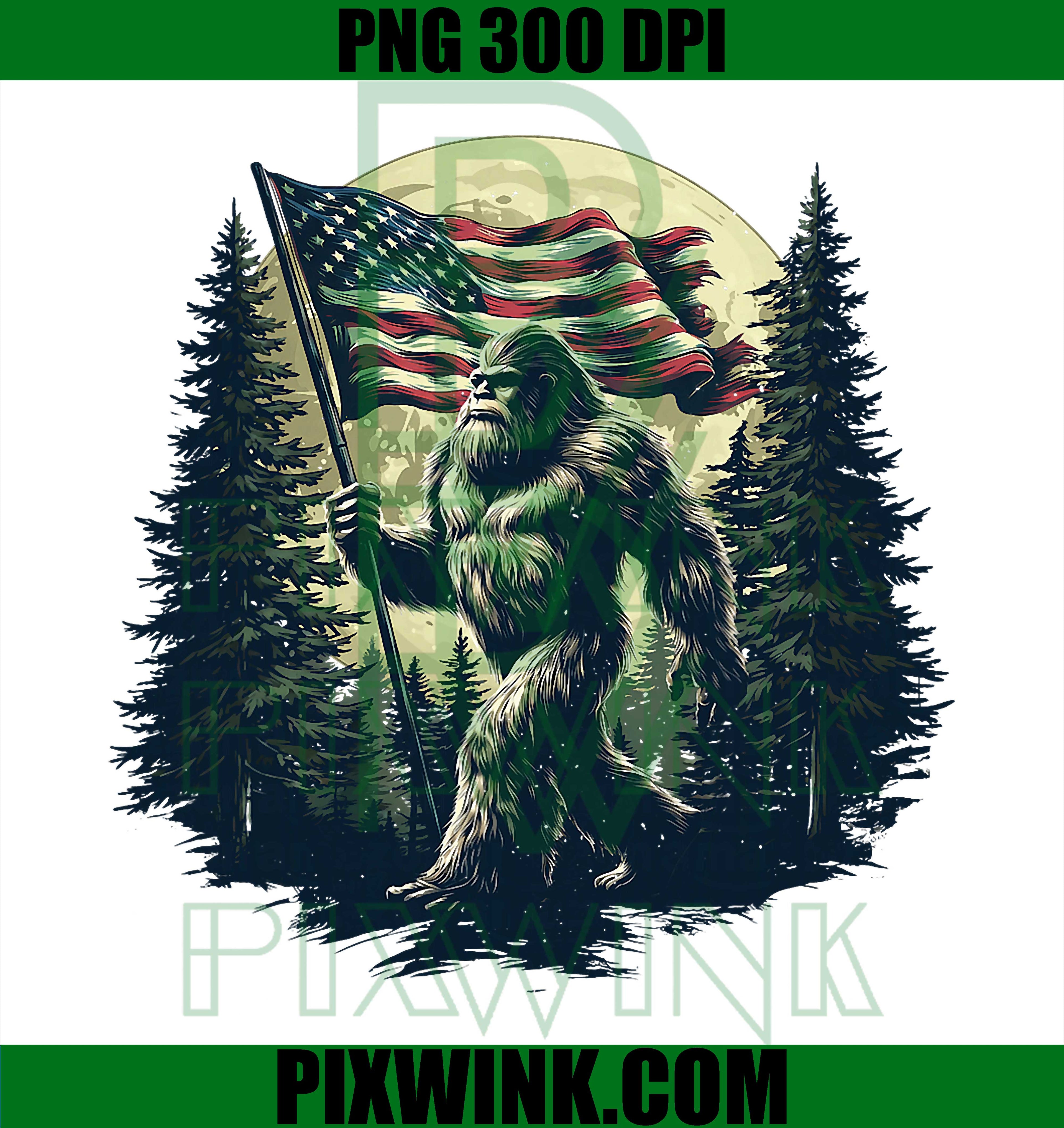 Bigfoot USA Flag PNG, Patriotic Sasquatch 4th Of July Design PNG