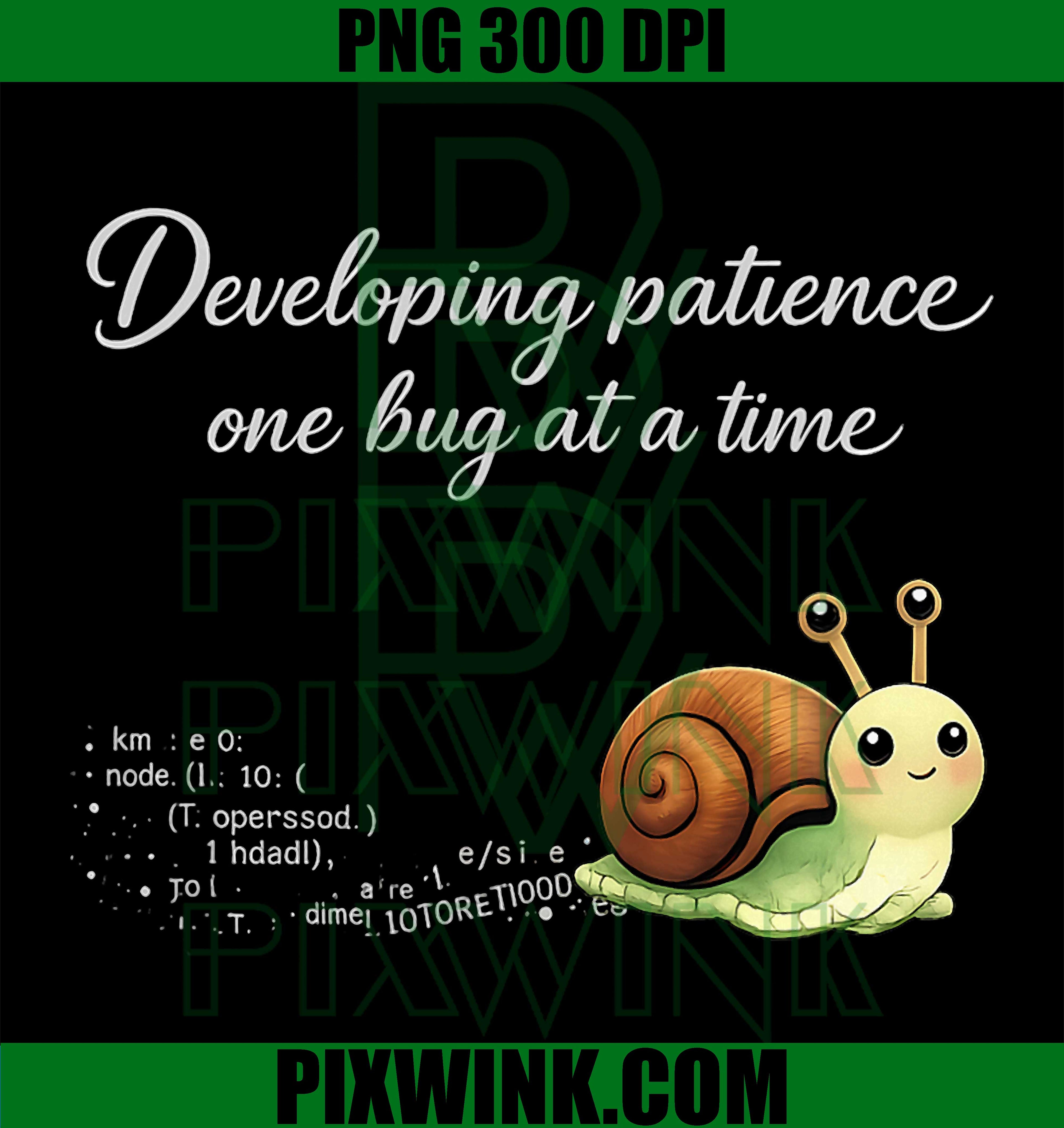 Developing Patience PNG, Snail Code PNG, Programmer Bug Humor Art PNG