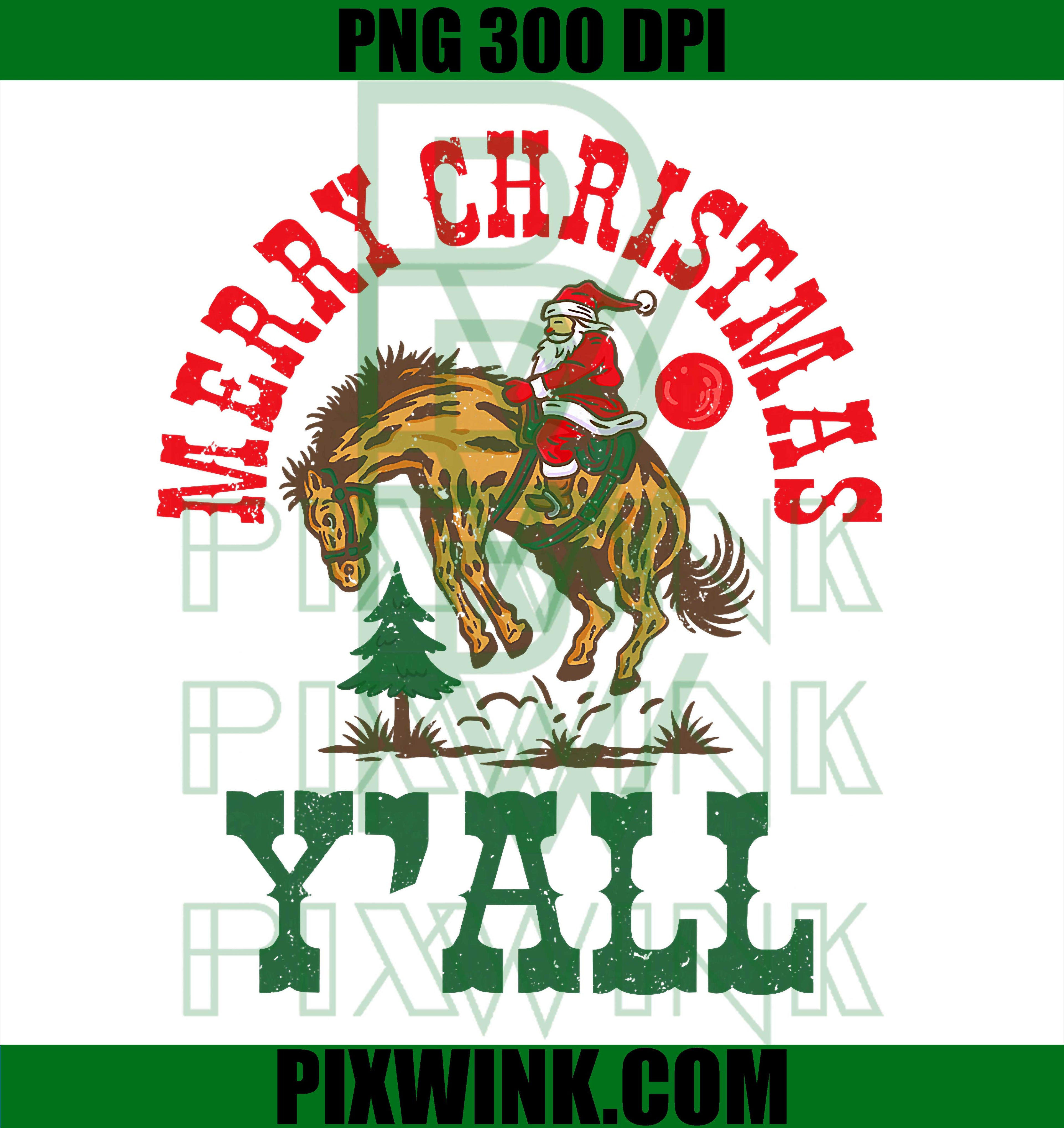 Merry Christmas Yall Western Country Rodeo Santa Cowboy PNG