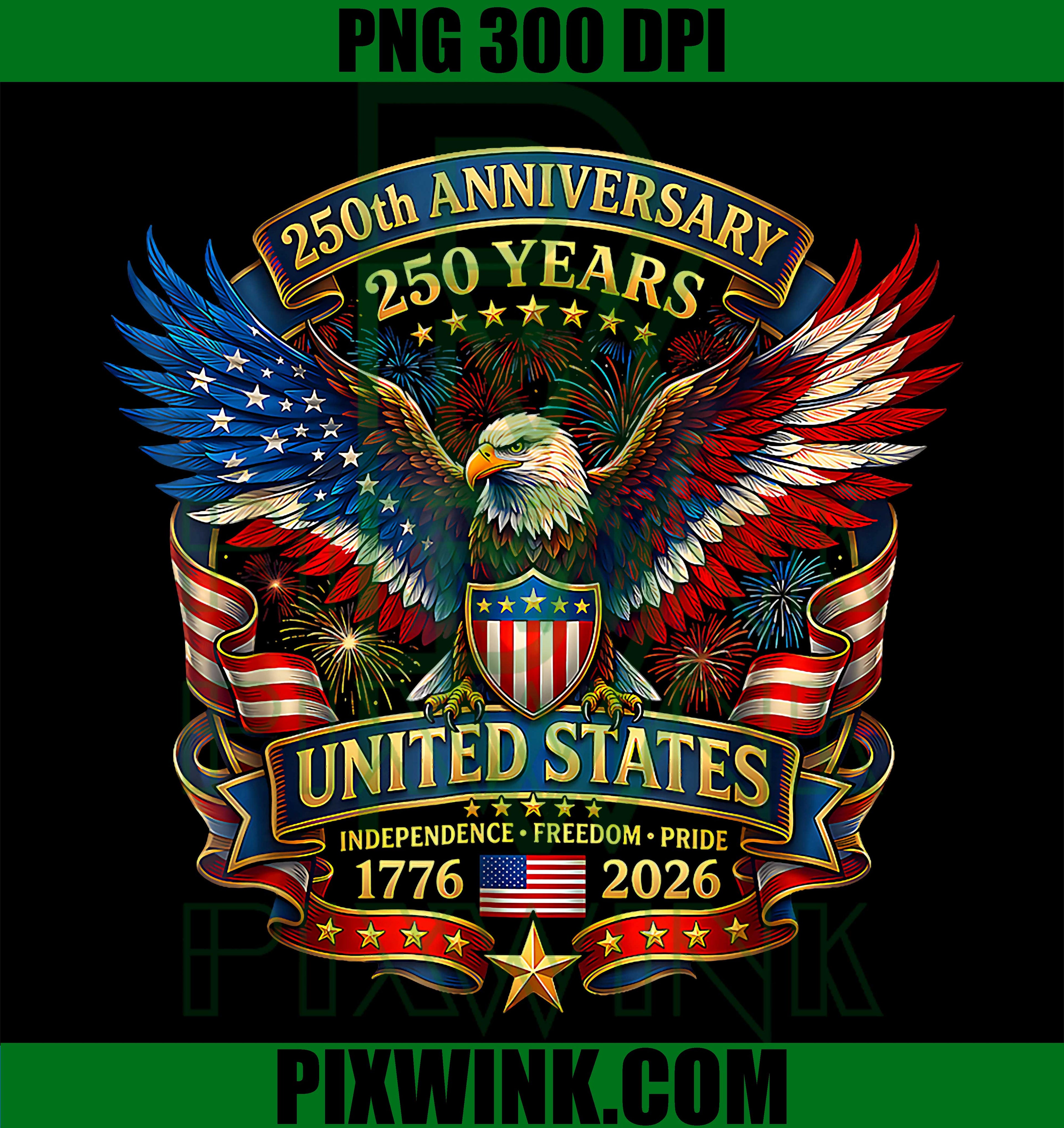 USA Independence 250th Anniversary 1776–2026 PNG, Patriotic Eagle Retro Design