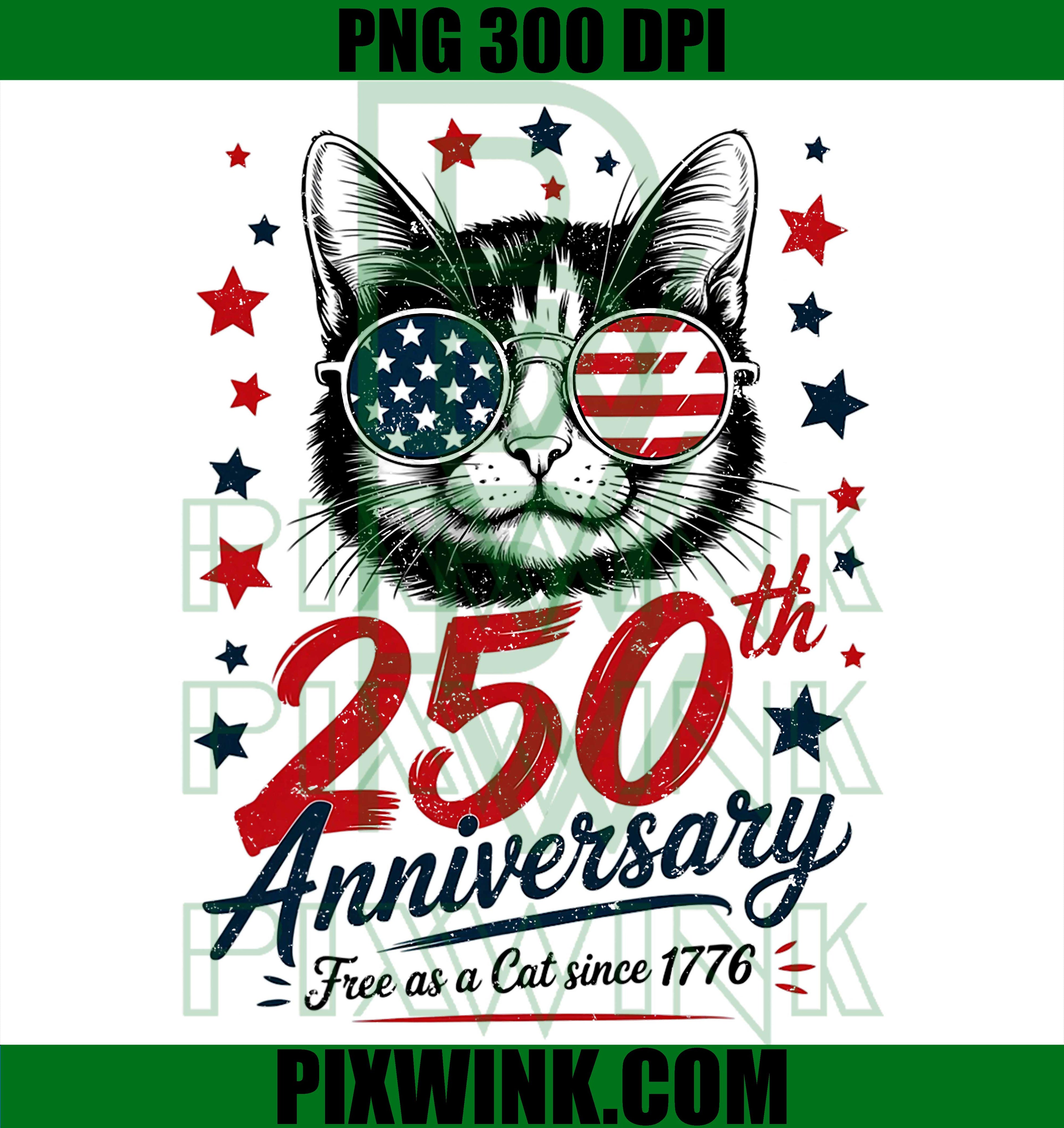 250th Anniversary America Cat PNG, USA Flag Sunglasses PNG