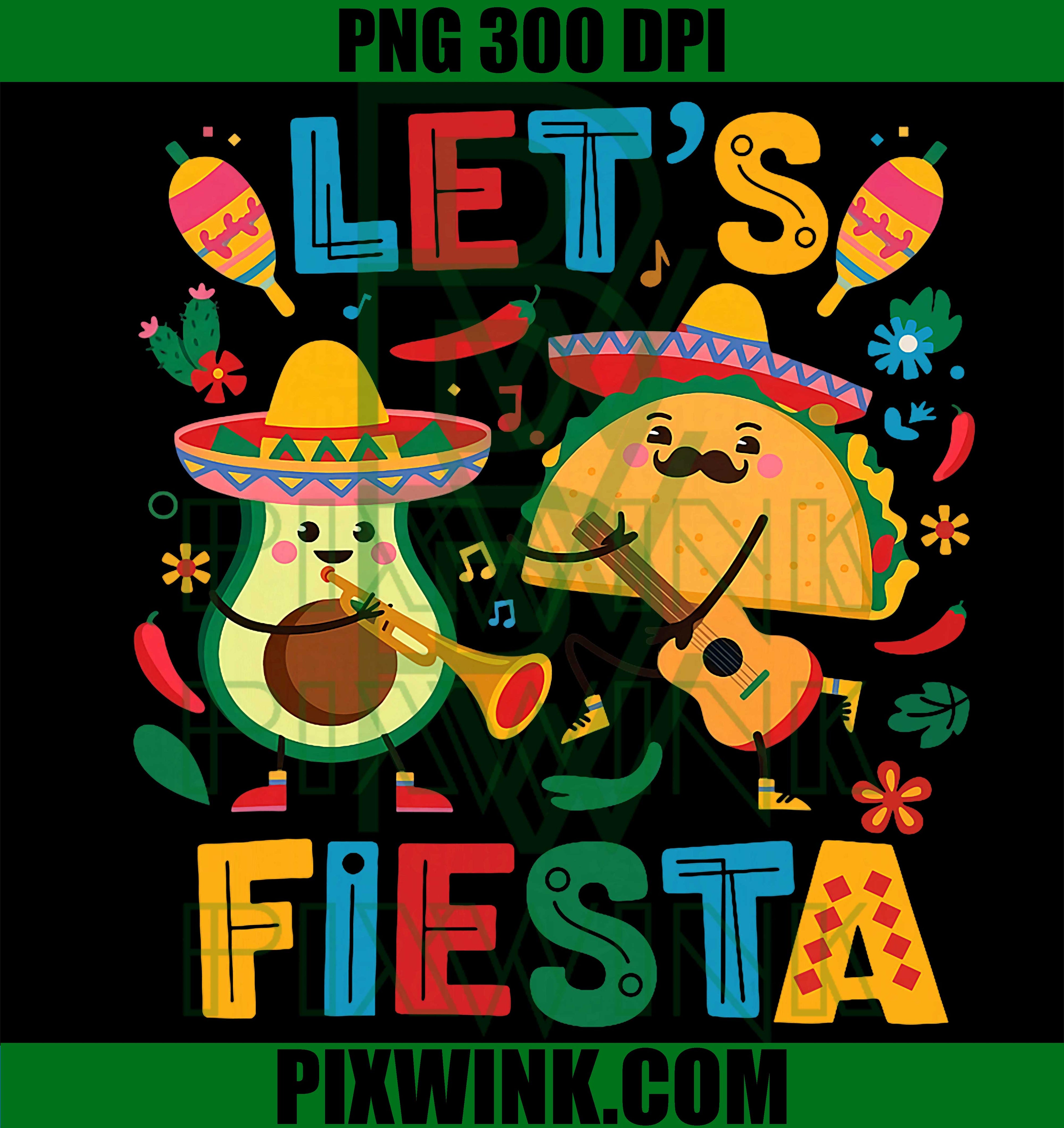 Lets Fiesta Taco Avocado Funny Cinco De Mayo PNG, Mexican Party Retro Design PNG