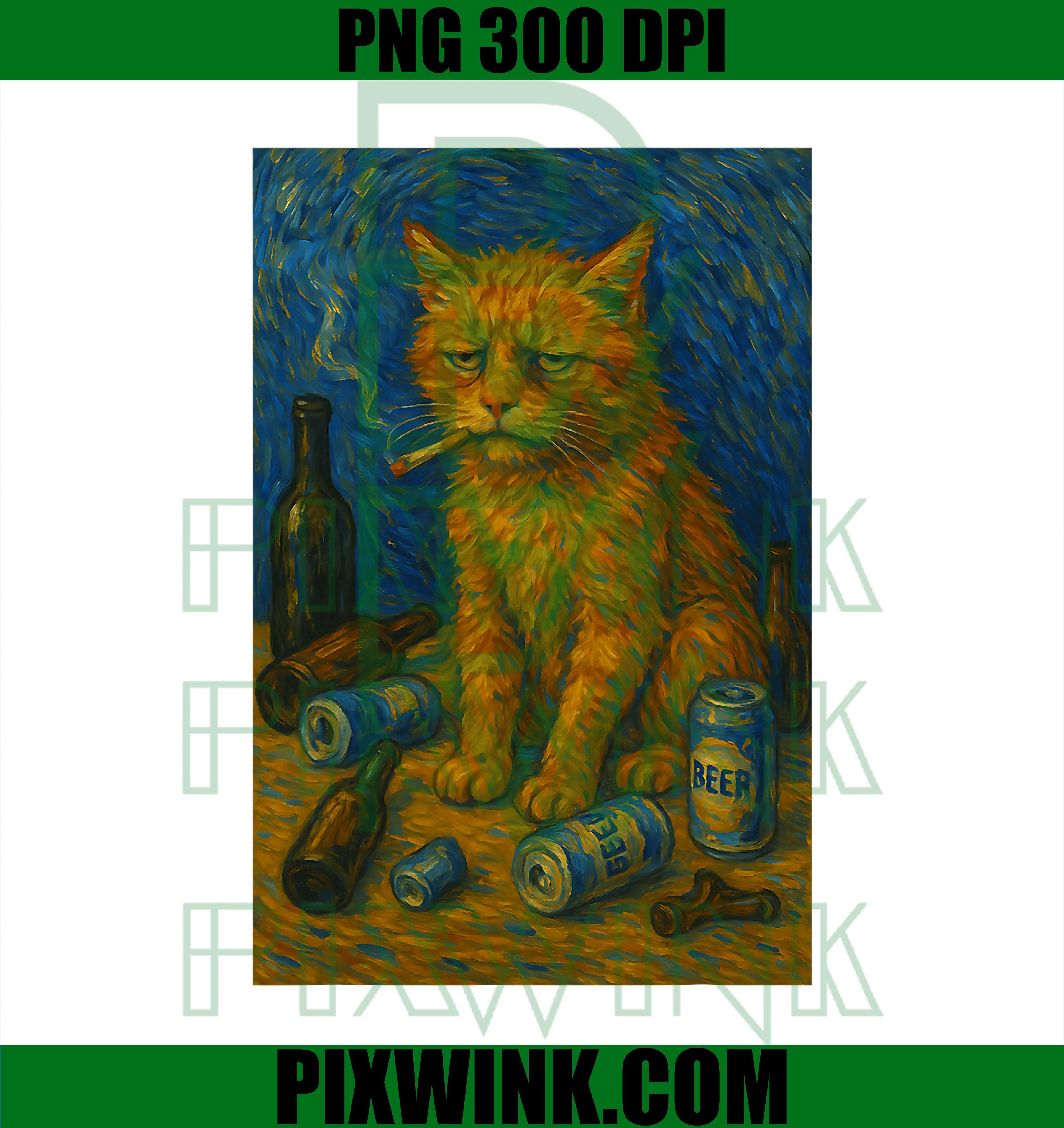 Cat Smoking Cigarette Van Gogh, Funny Meme Cat PNG