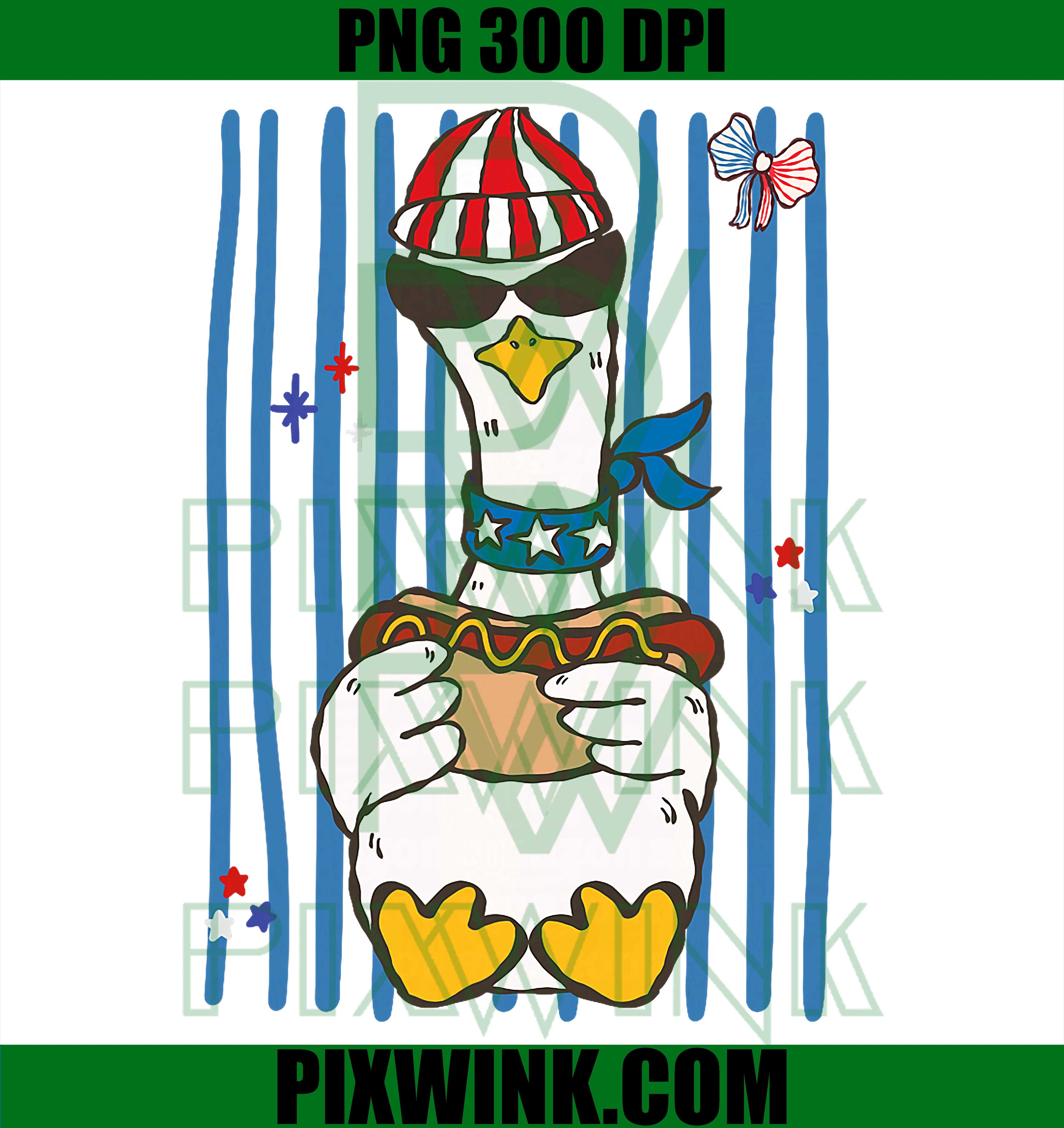 Funny Silly Goose Eating Hotdog PNG, 4th Of July Patriotic Gag Graphic PNG