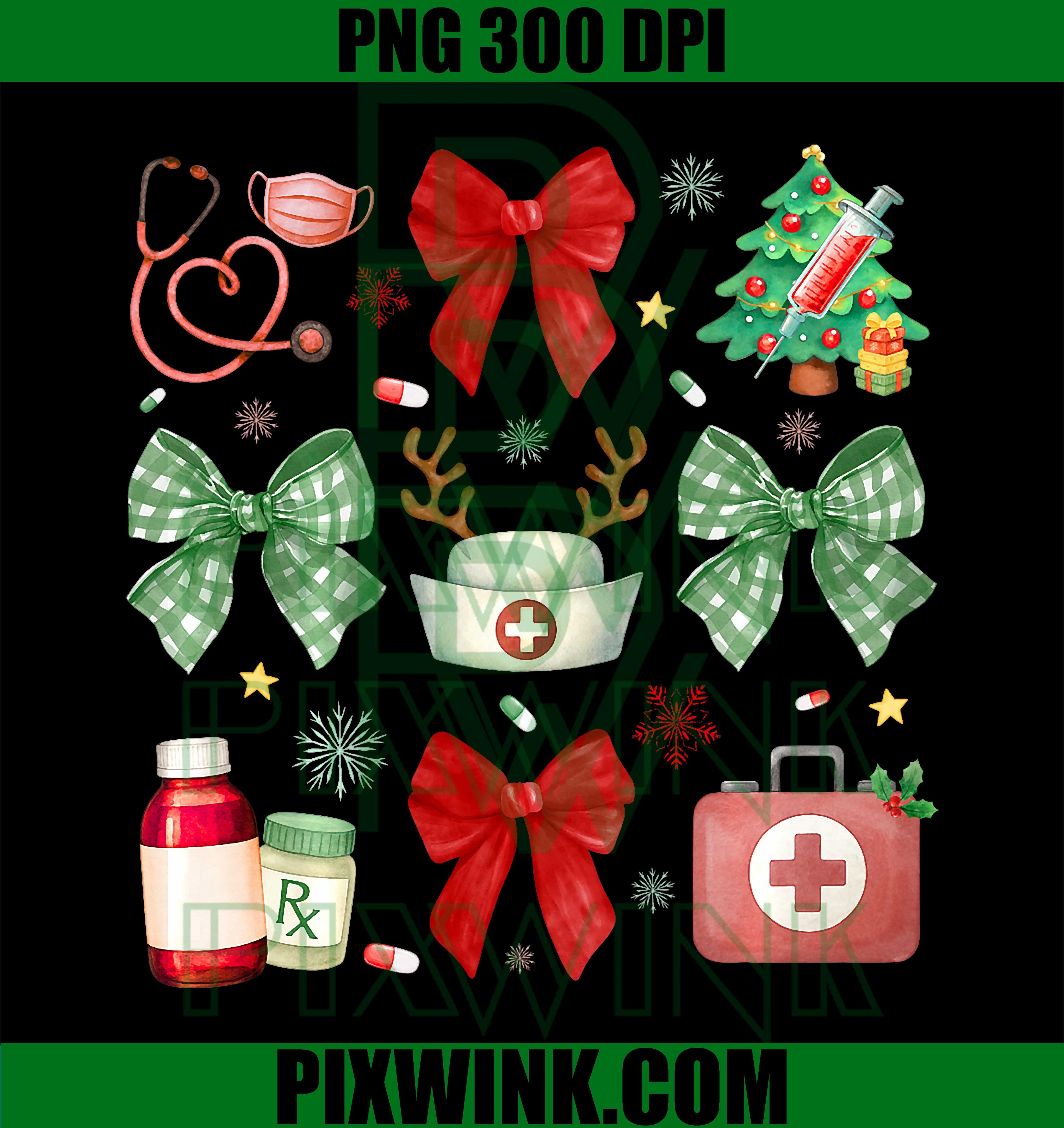 Nurse Christmas Coquette Bow, Xmas Nursing RN PCT CNA PNG