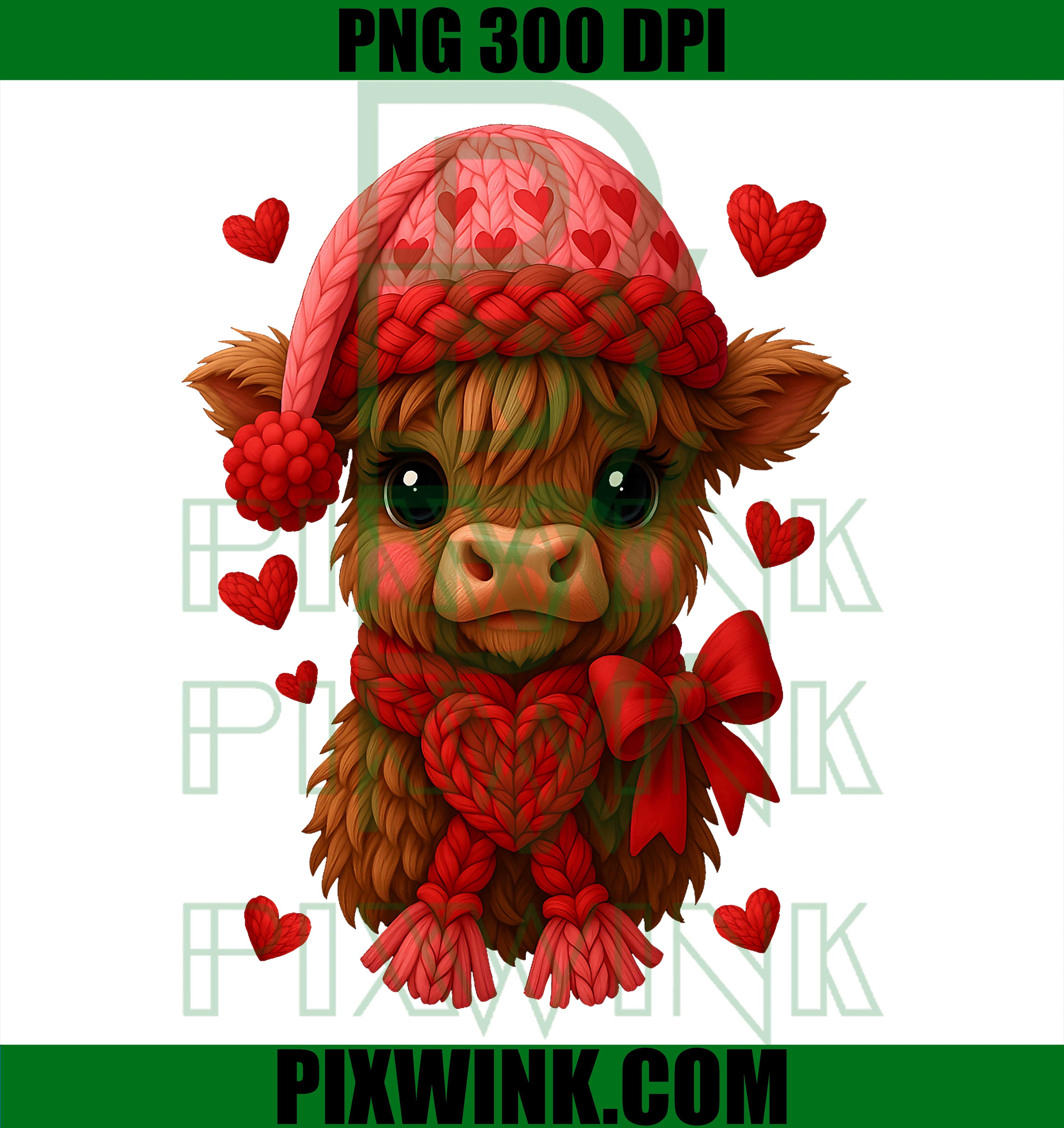 Highland Cow Valentines Day PNG, Funny Hearts Valentine Cow PNG