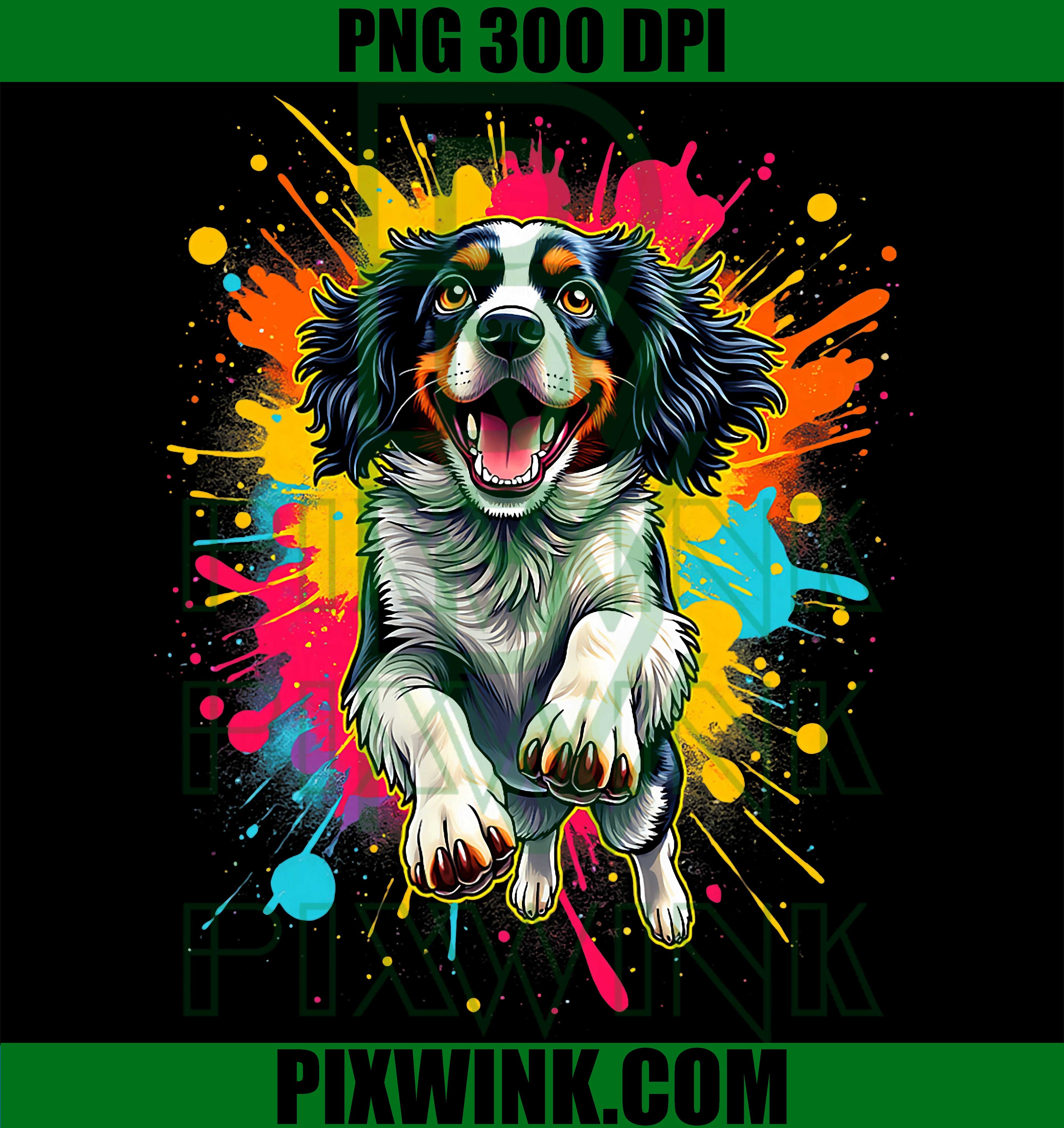 Dog Jumping Splash Art PNG, English Springer Spaniel Lovers Design PNG