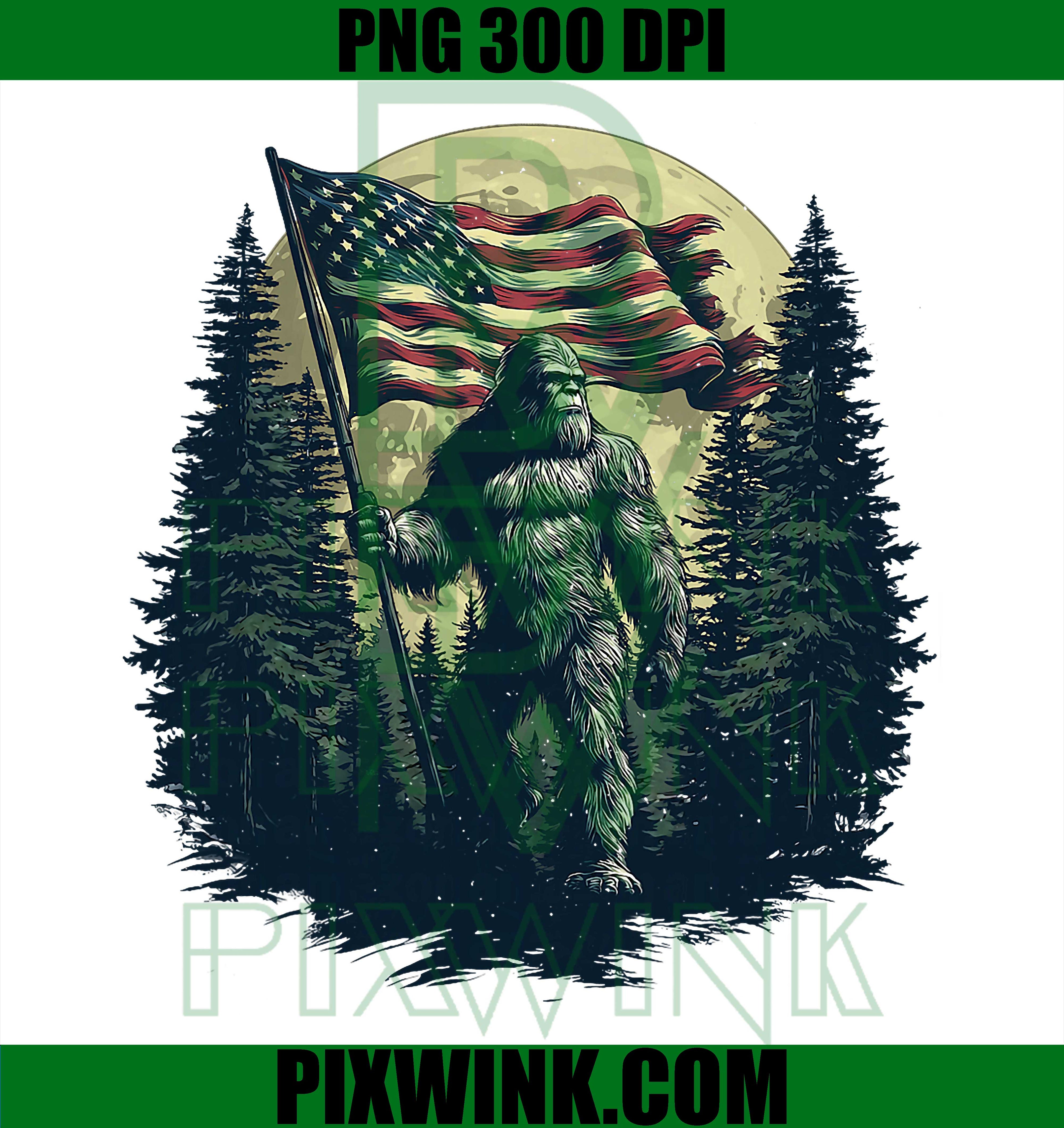 Bigfoot USA Flag PNG, Patriotic Sasquatch 4th Of July Meme Design PNG