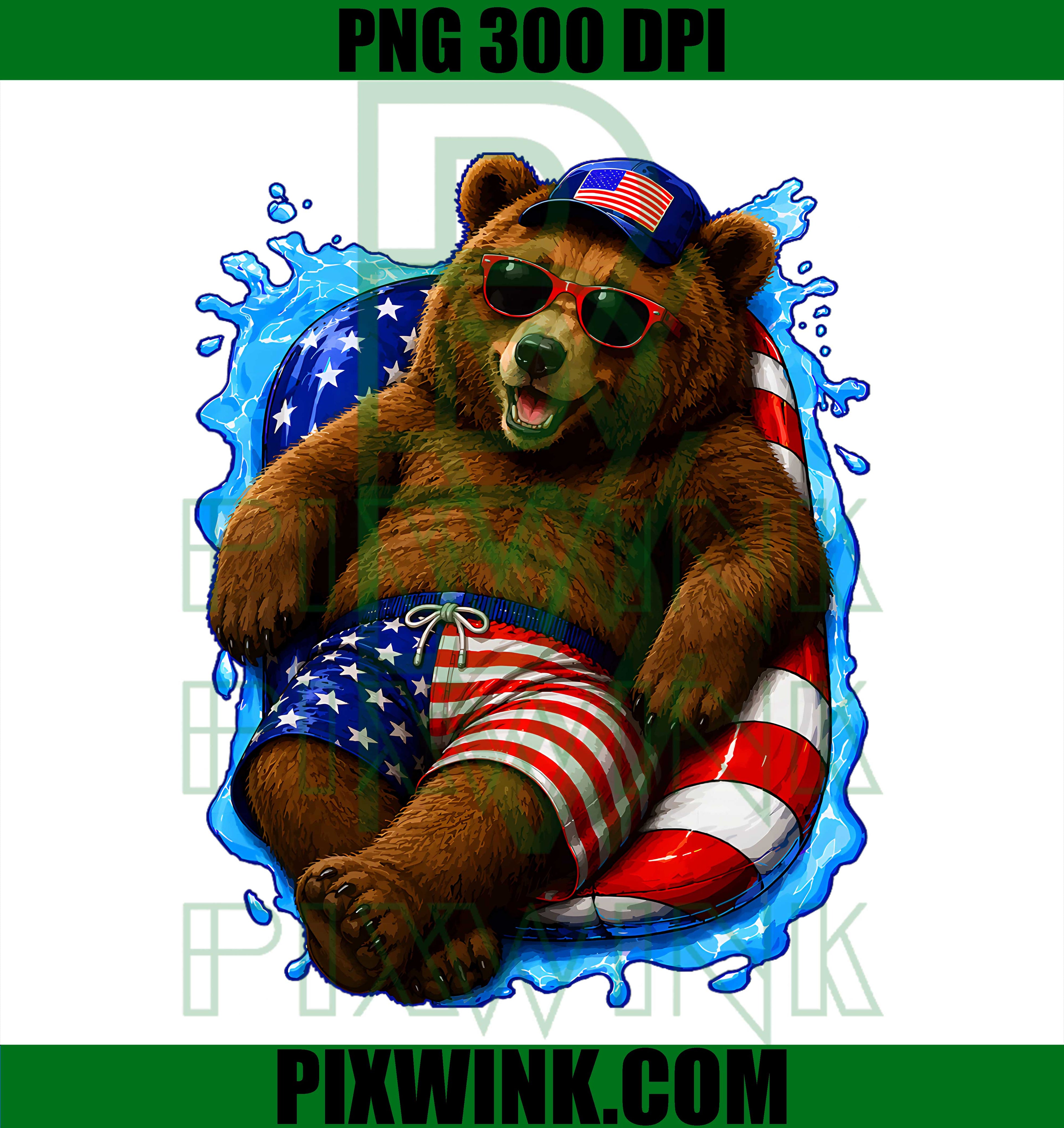 Bear with Sunglasses PNG, Patriotic Summer Pool Party Animal PNG