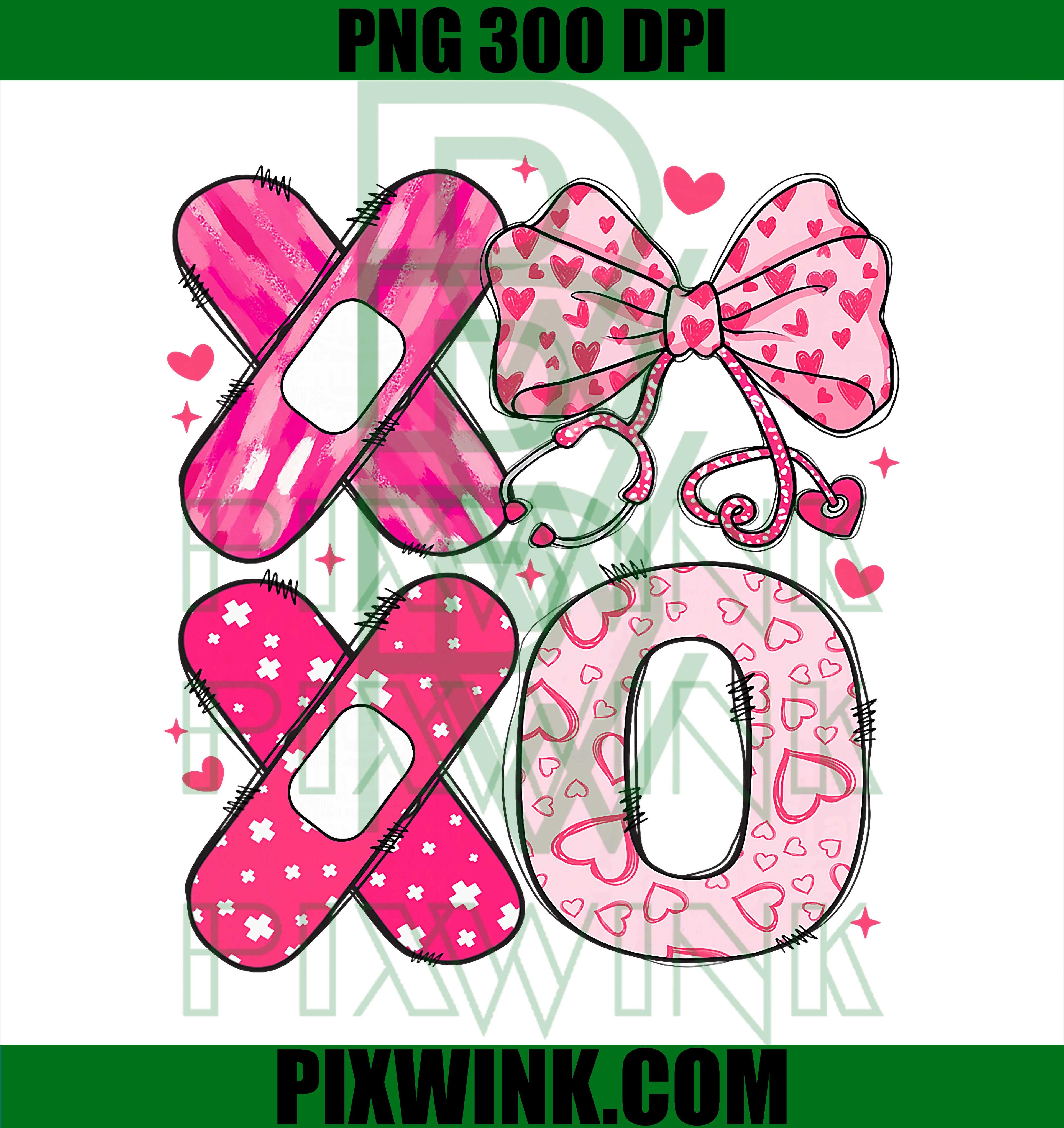 XOXO Stethoscope Valentine PNG, RN PCT CNA Nurse Pink Bow PNG