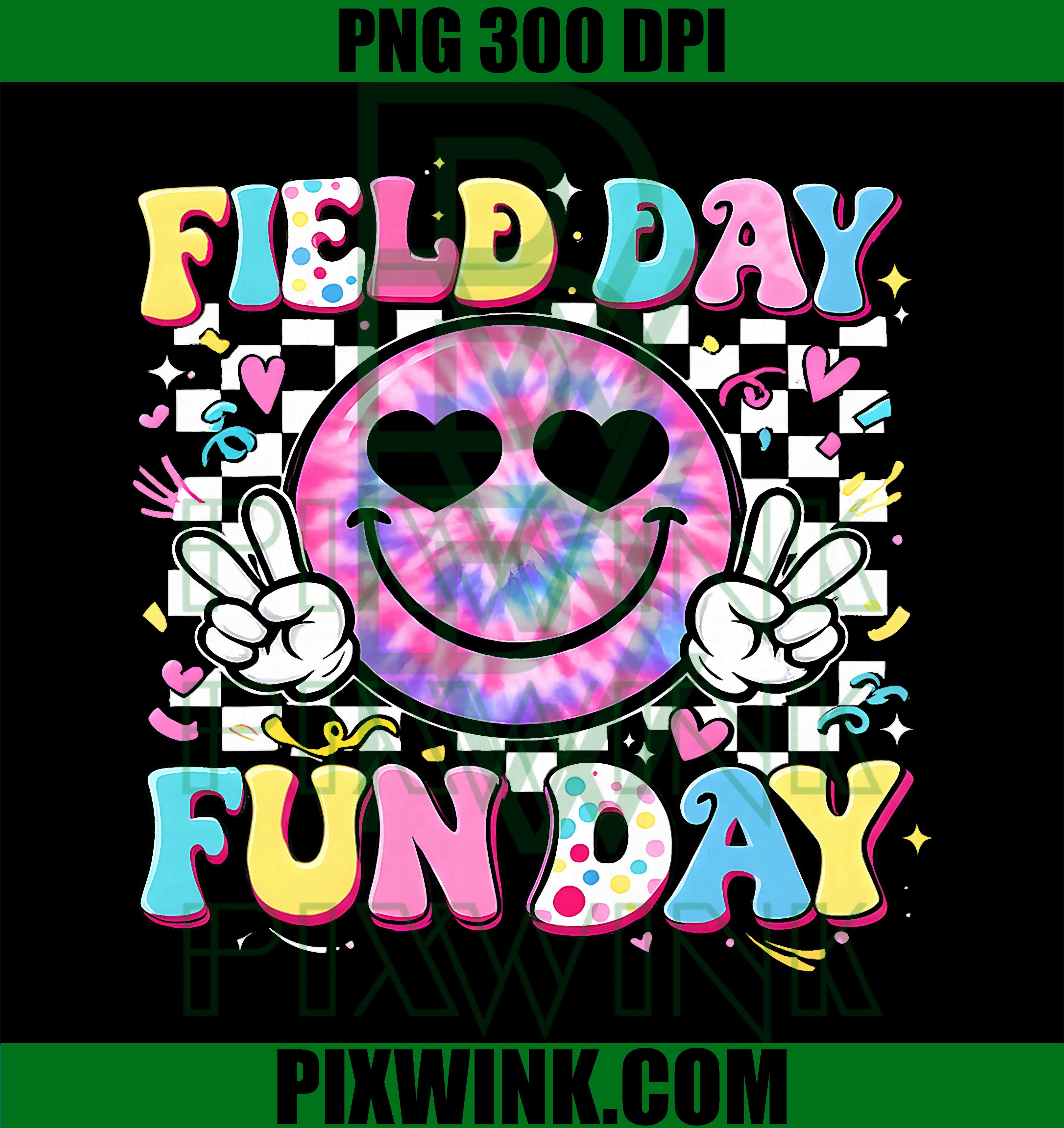 Field Day Fun Day PNG, Tie Dye Smiley Teacher Kid Graphic PNG